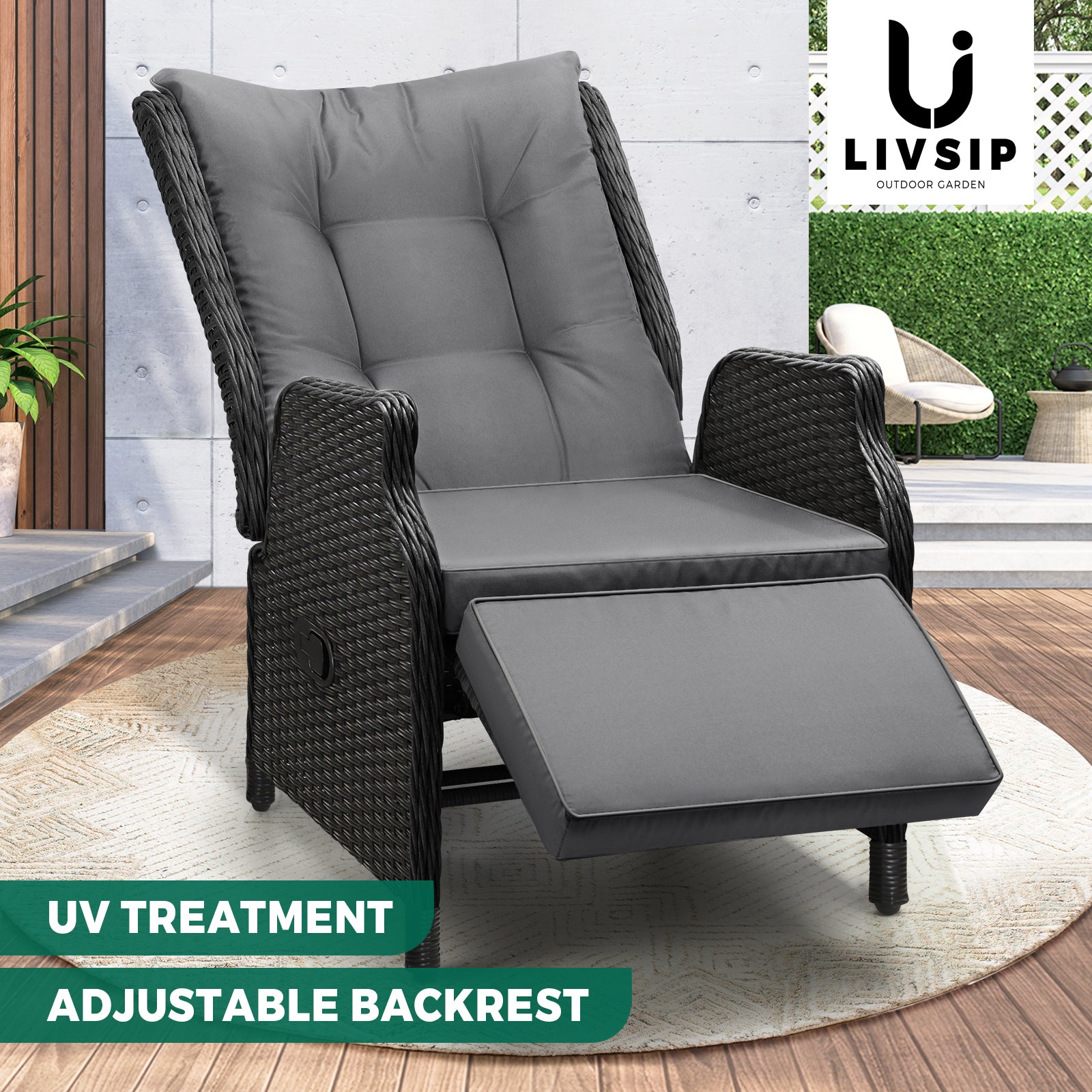 Livsip Recliner Chairs Sun Lounge Outdoor Furniture Wicker Sofa Set Patio Garden - Sunyee