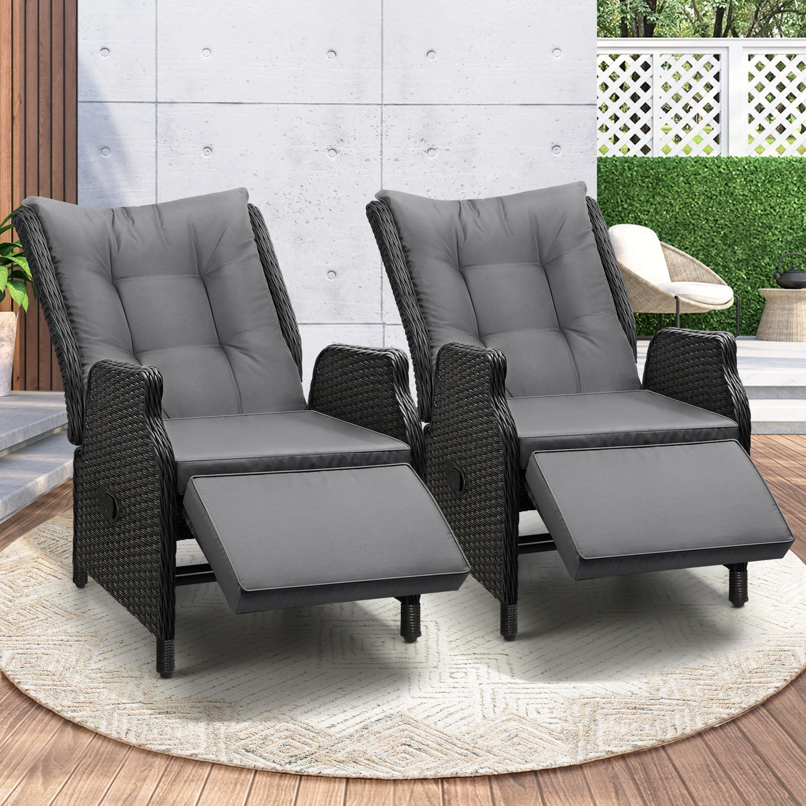 Livisip Sun Lounge Recliner Chairs Outdoor Furniture Patio Wicker Sofa 2 Piece - Sunyee