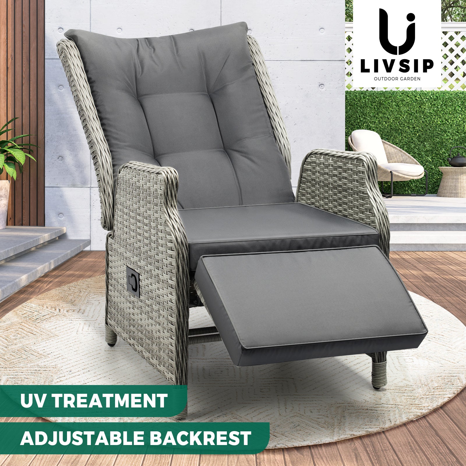 Livsip Recliner Chairs Sun Lounge Outdoor Furniture Wicker Sofa Set Patio Garden - Sunyee