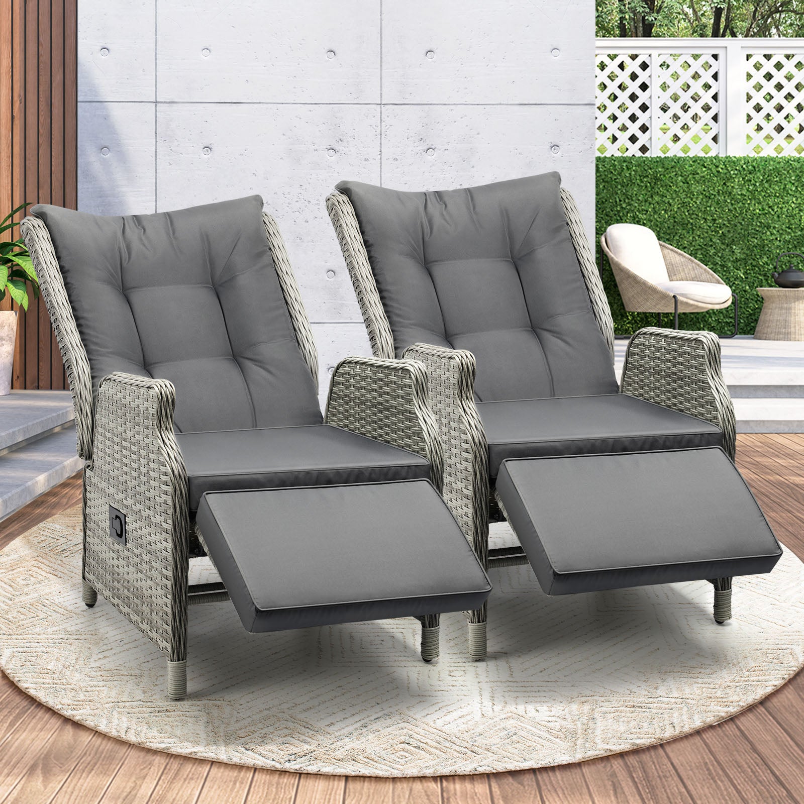 Livisp Recliner Chairs Sun lounge Outdoor Furniture Patio Wicker Sofa Set of 2 - Sunyee