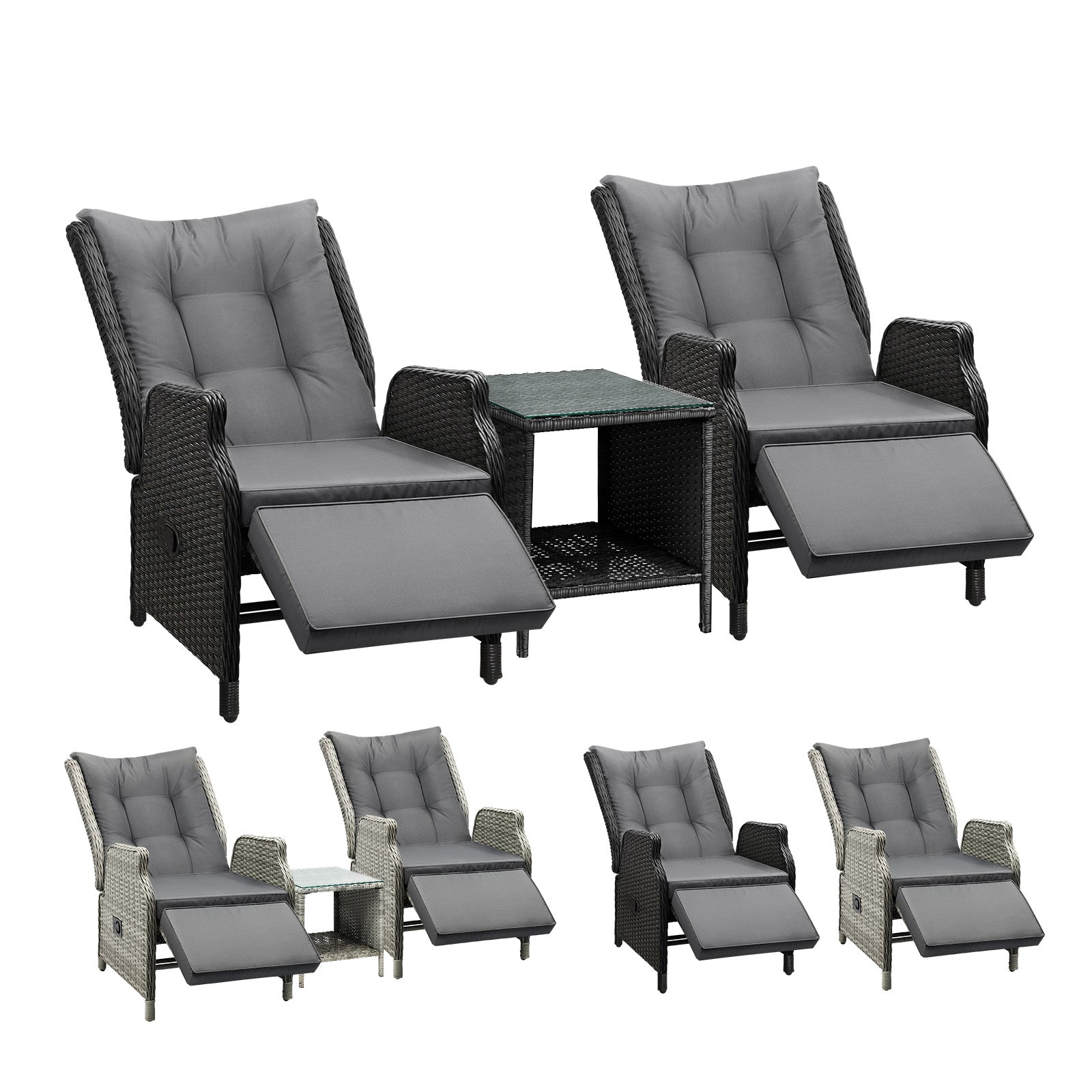 Livsip Recliner Chairs Sun Lounge Outdoor Furniture Wicker Sofa Set Patio Garden - Sunyee