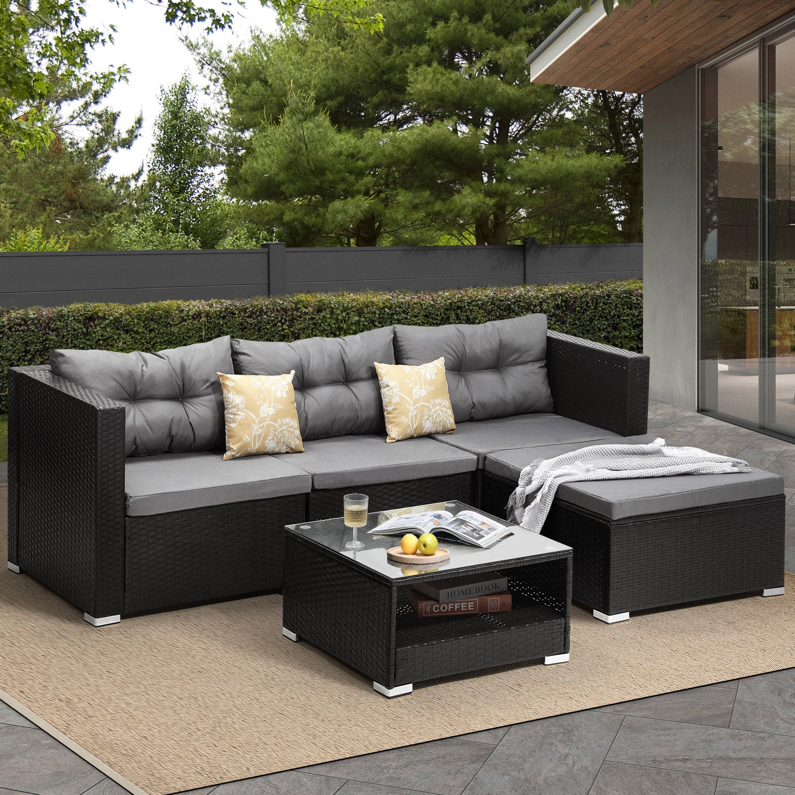 Livsip Outdoor Sofa Set 4 Seater Corner Modular Lounge Setting Patio Furniture - Sunyee