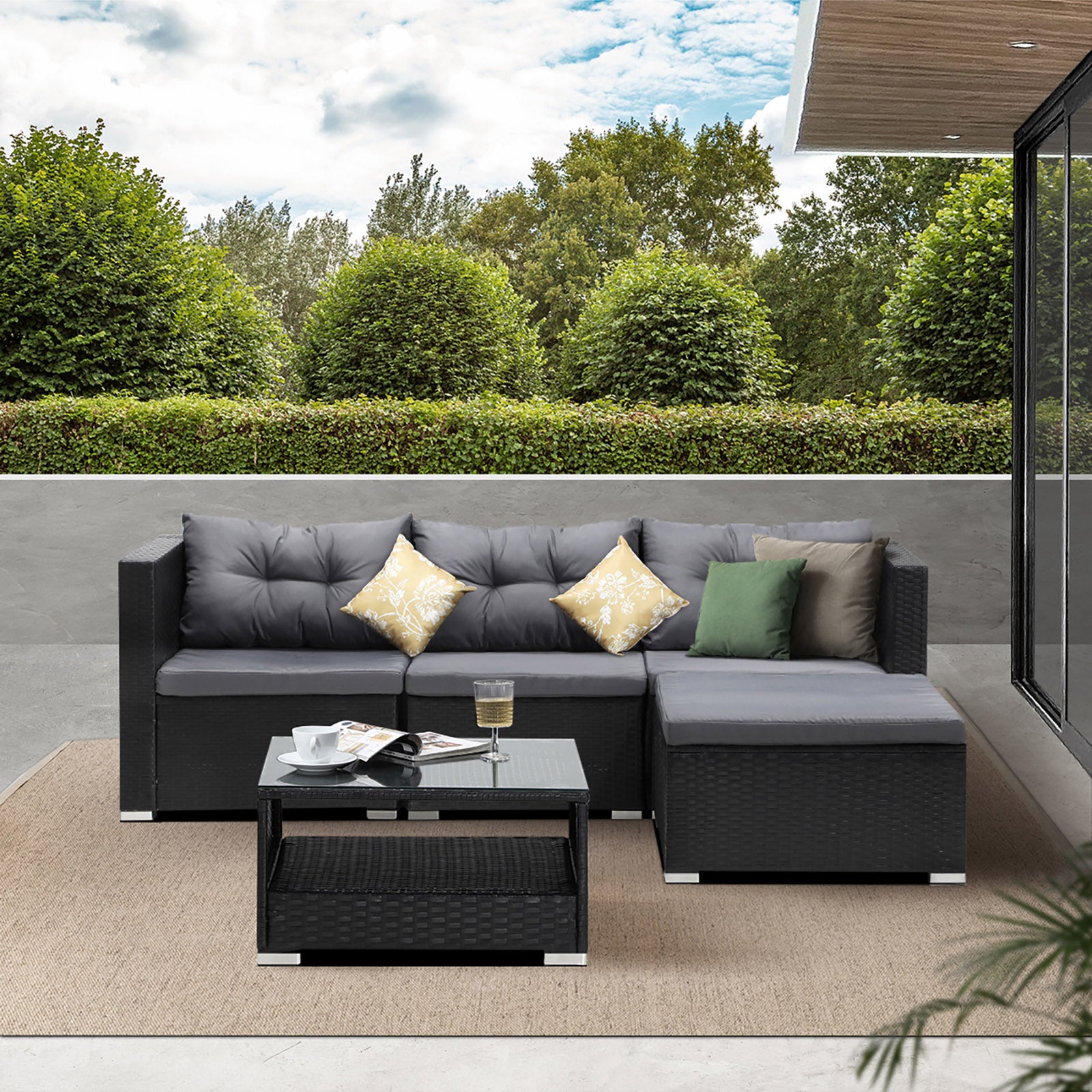 Livsip Outdoor Sofa Set 4 Seater Corner Modular Lounge Setting Patio Furniture - Sunyee