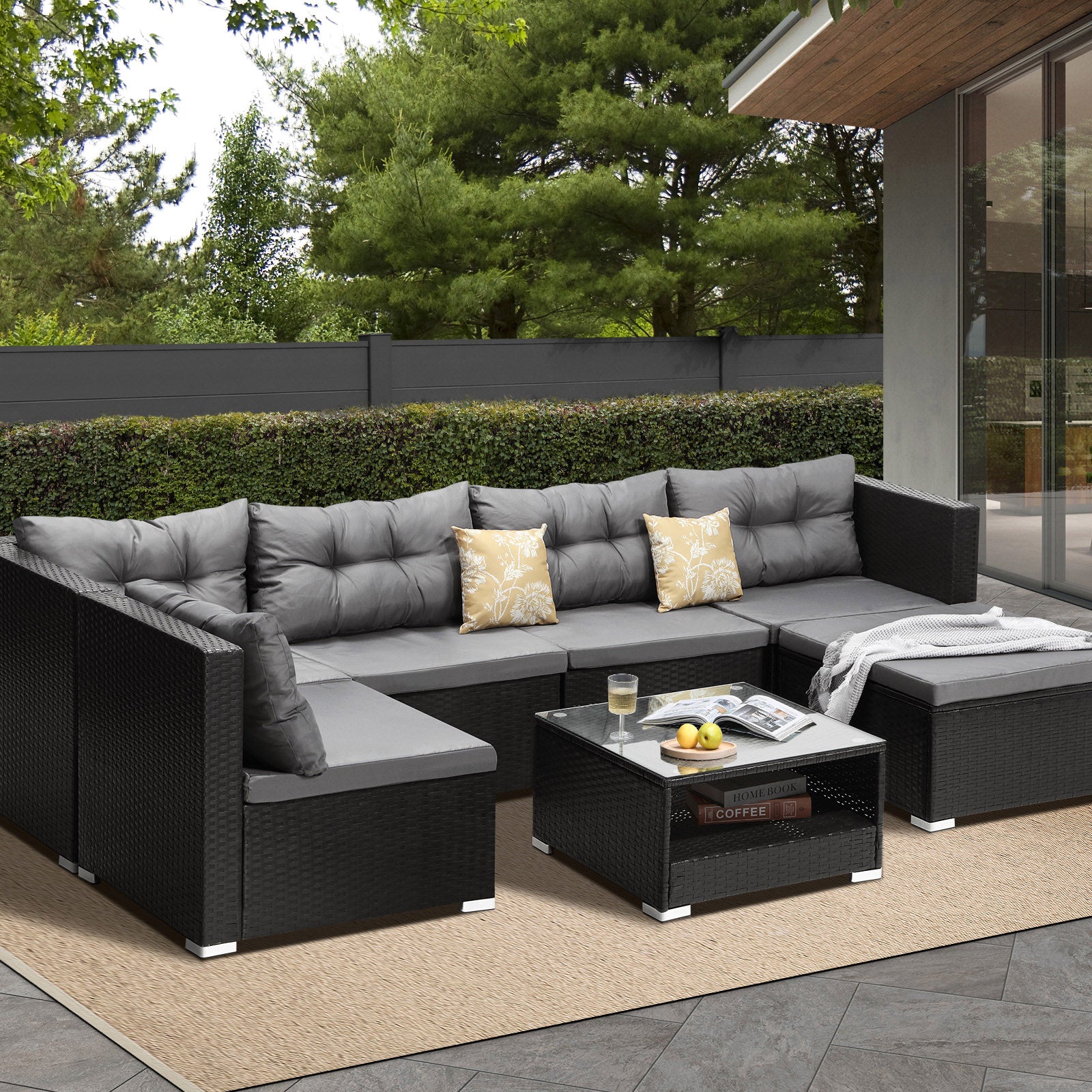 Livsip Outdoor Lounge Setting 7pc Wicker Sofa Set Furniture Rattan Patio Garden - Sunyee