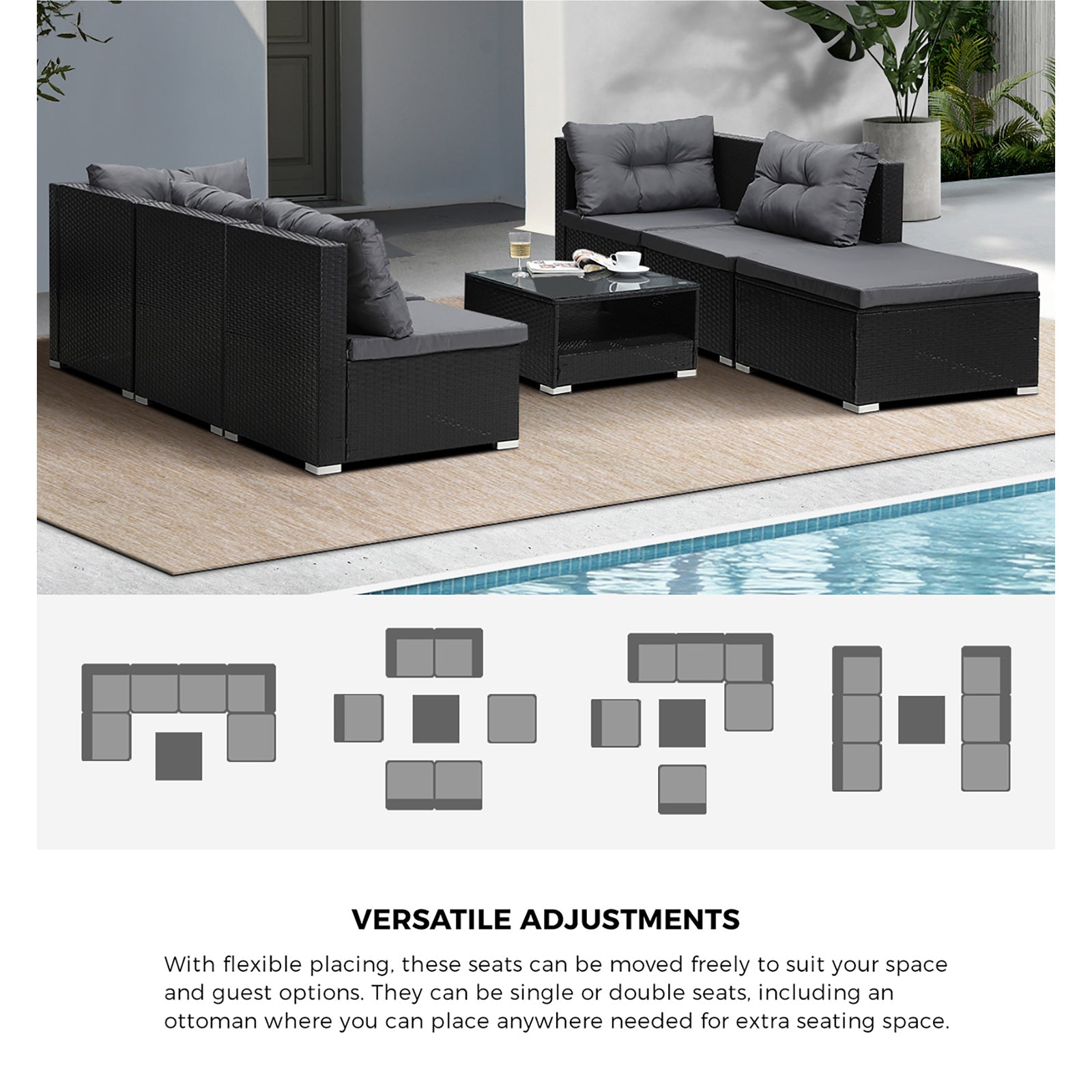 Livsip Outdoor Lounge Setting 7pc Wicker Sofa Set Furniture Rattan Patio Garden - Sunyee