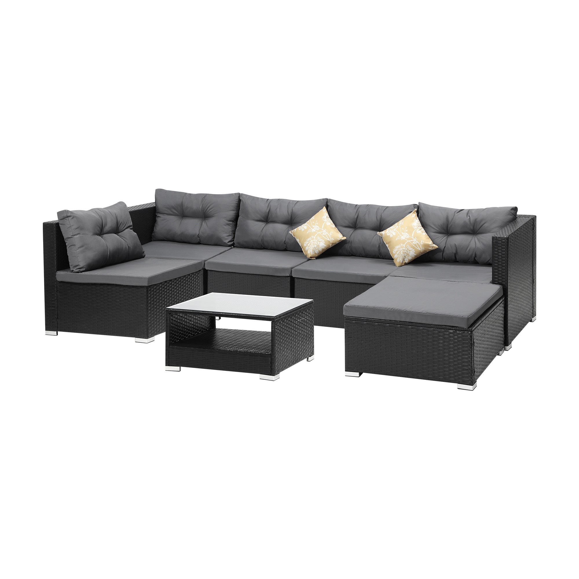 Livsip Outdoor Lounge Setting 7pc Wicker Sofa Set Furniture Rattan Patio Garden - Sunyee