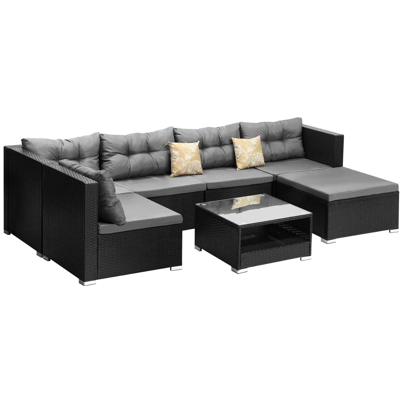 Livsip Outdoor Lounge Setting 7pc Wicker Sofa Set Furniture Rattan Patio Garden - Sunyee