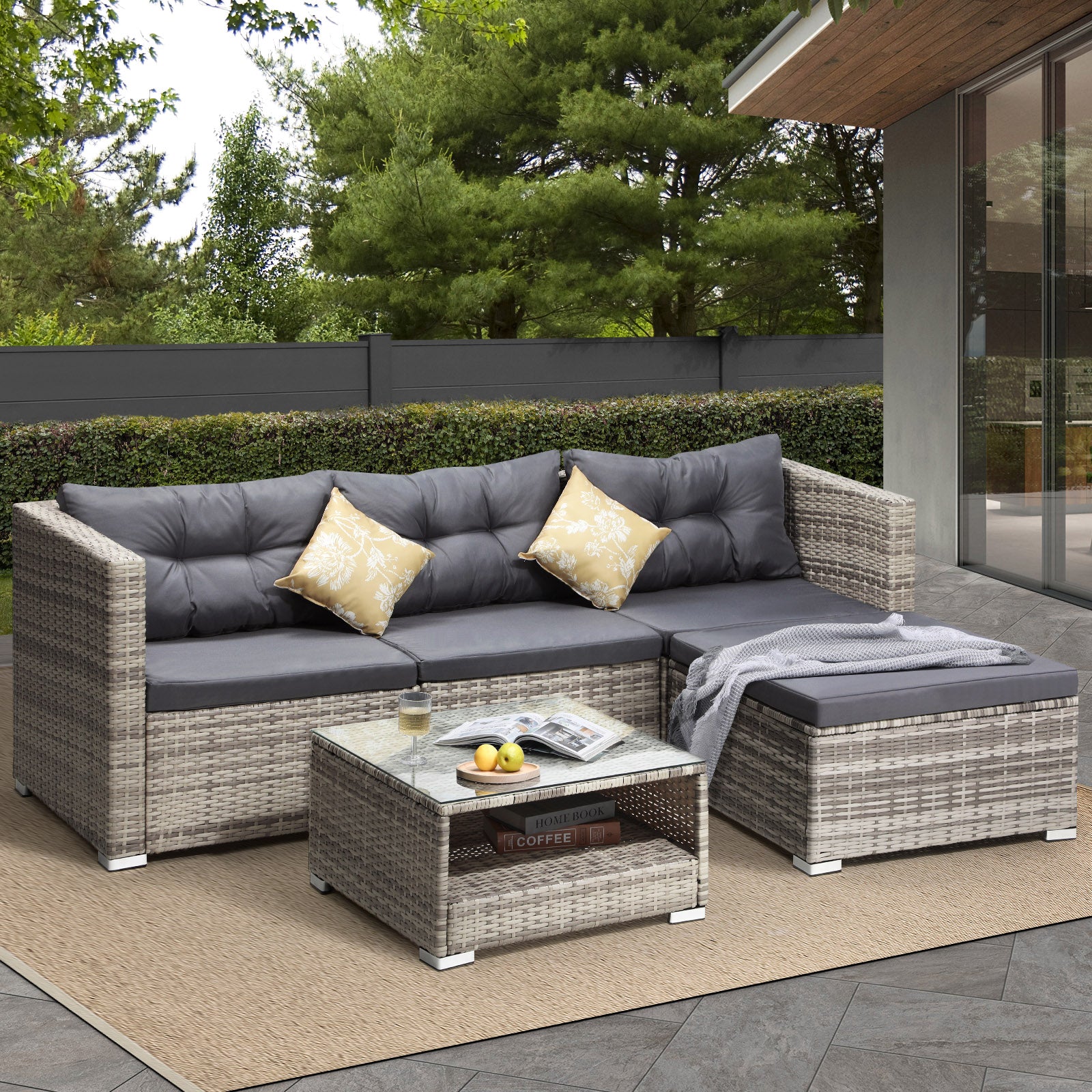 Livsip Outdoor Lounge Setting 5pc Wicker Sofa Set Rattan Patio Garden Furniture - Sunyee