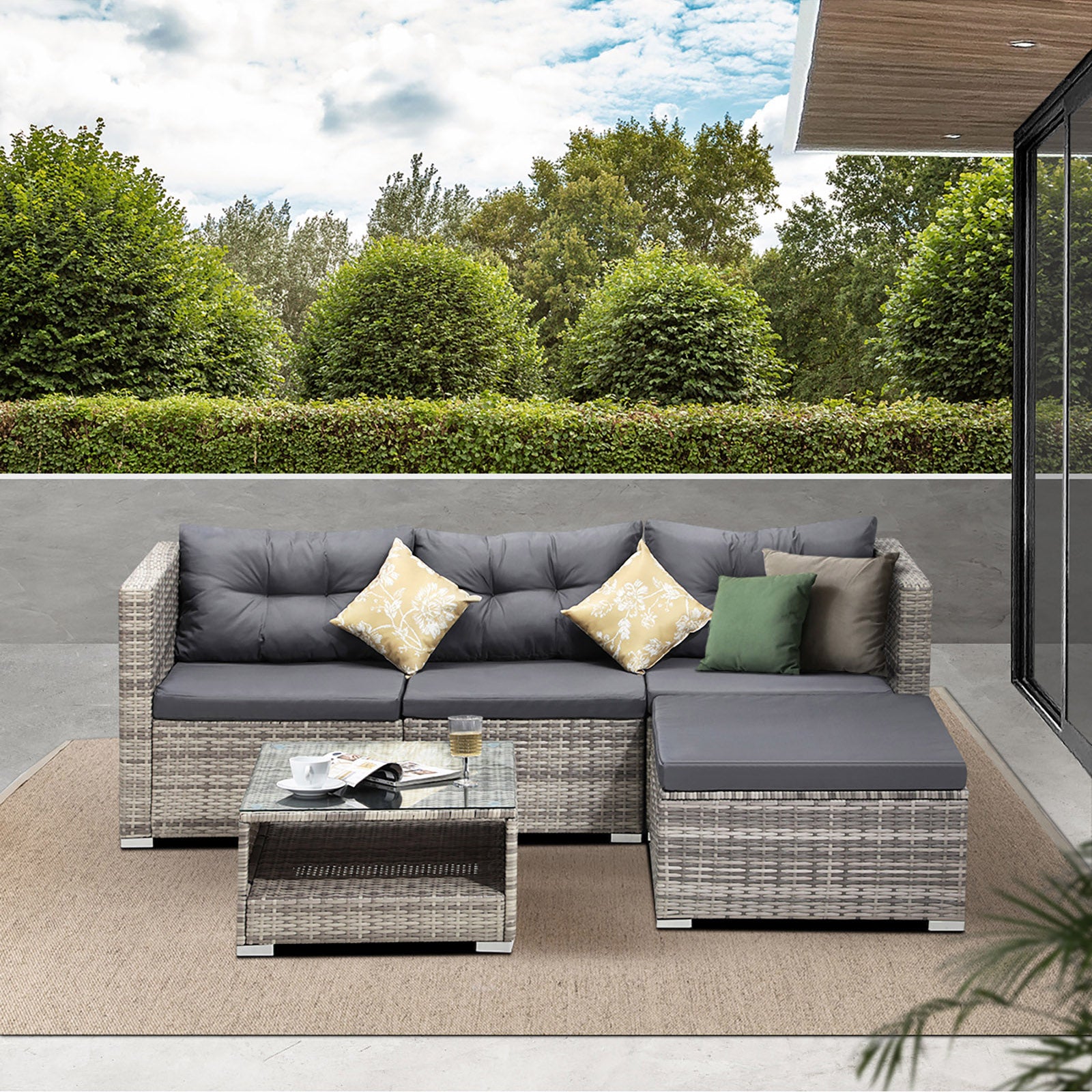 Livsip Outdoor Lounge Setting 5pc Wicker Sofa Set Rattan Patio Garden Furniture - Sunyee