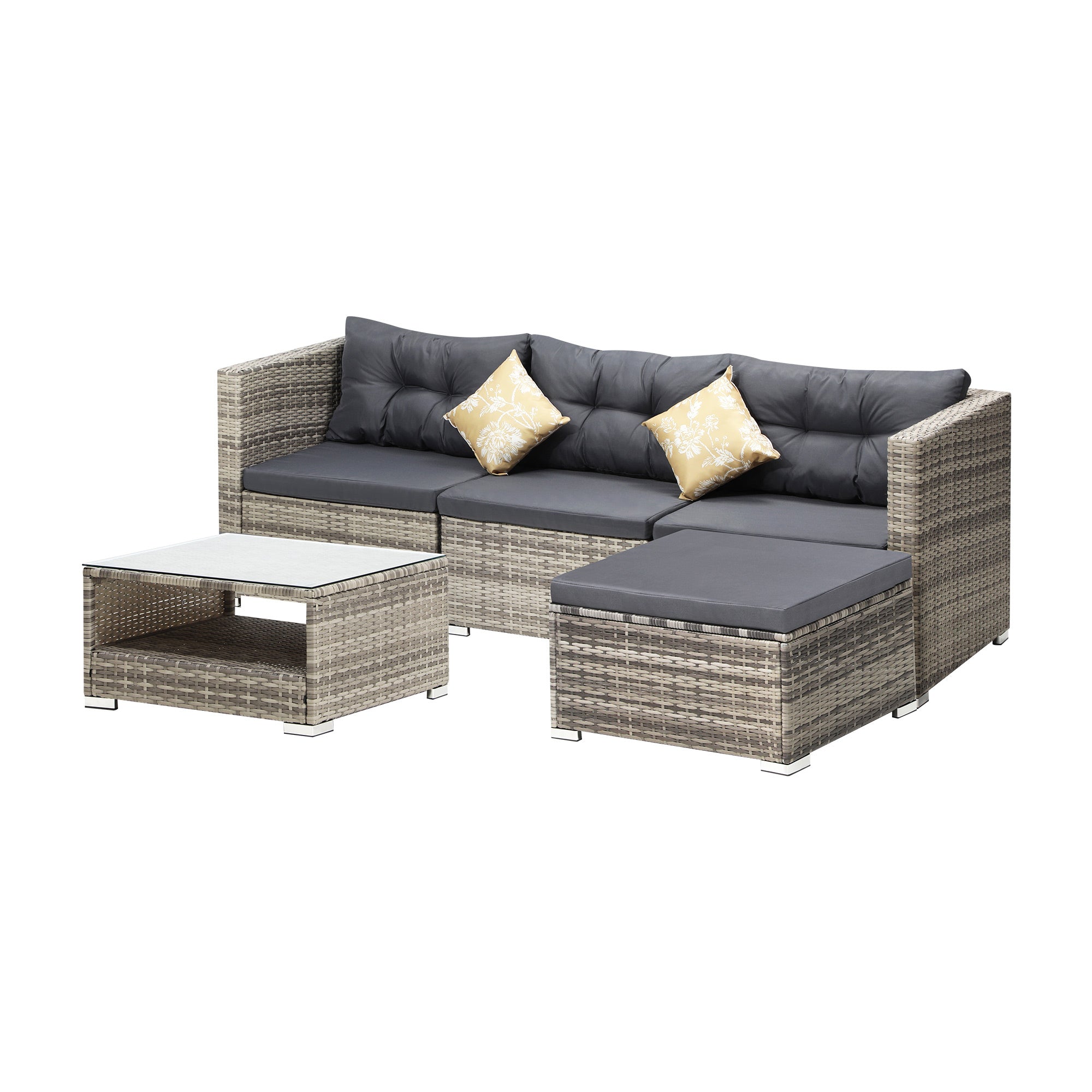 Livsip Outdoor Lounge Setting 5pc Wicker Sofa Set Rattan Patio Garden Furniture - Sunyee