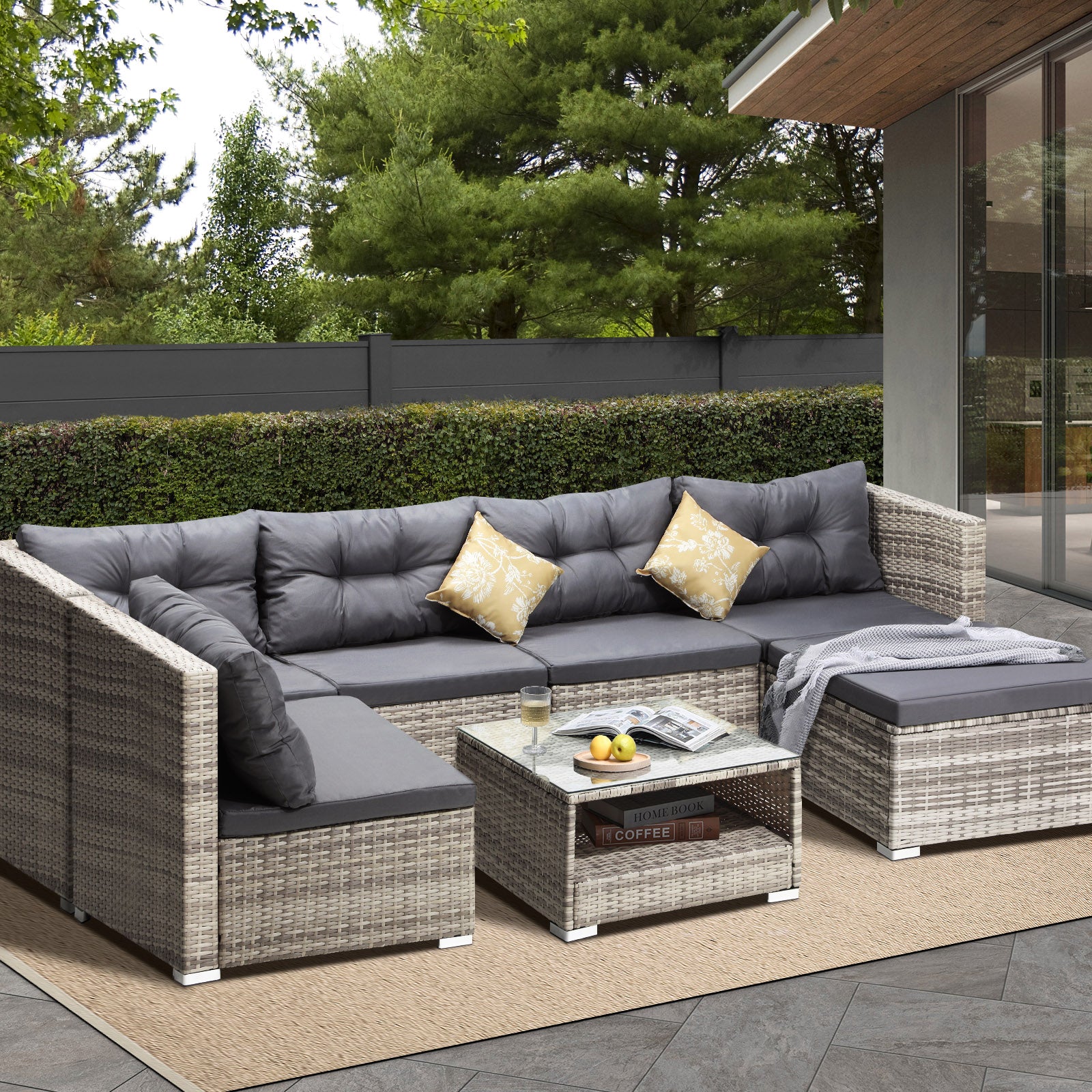 Livsip 6 Seater Outdoor Lounge Furniture Wicker Set Sofa Rattan Table Setting - Sunyee