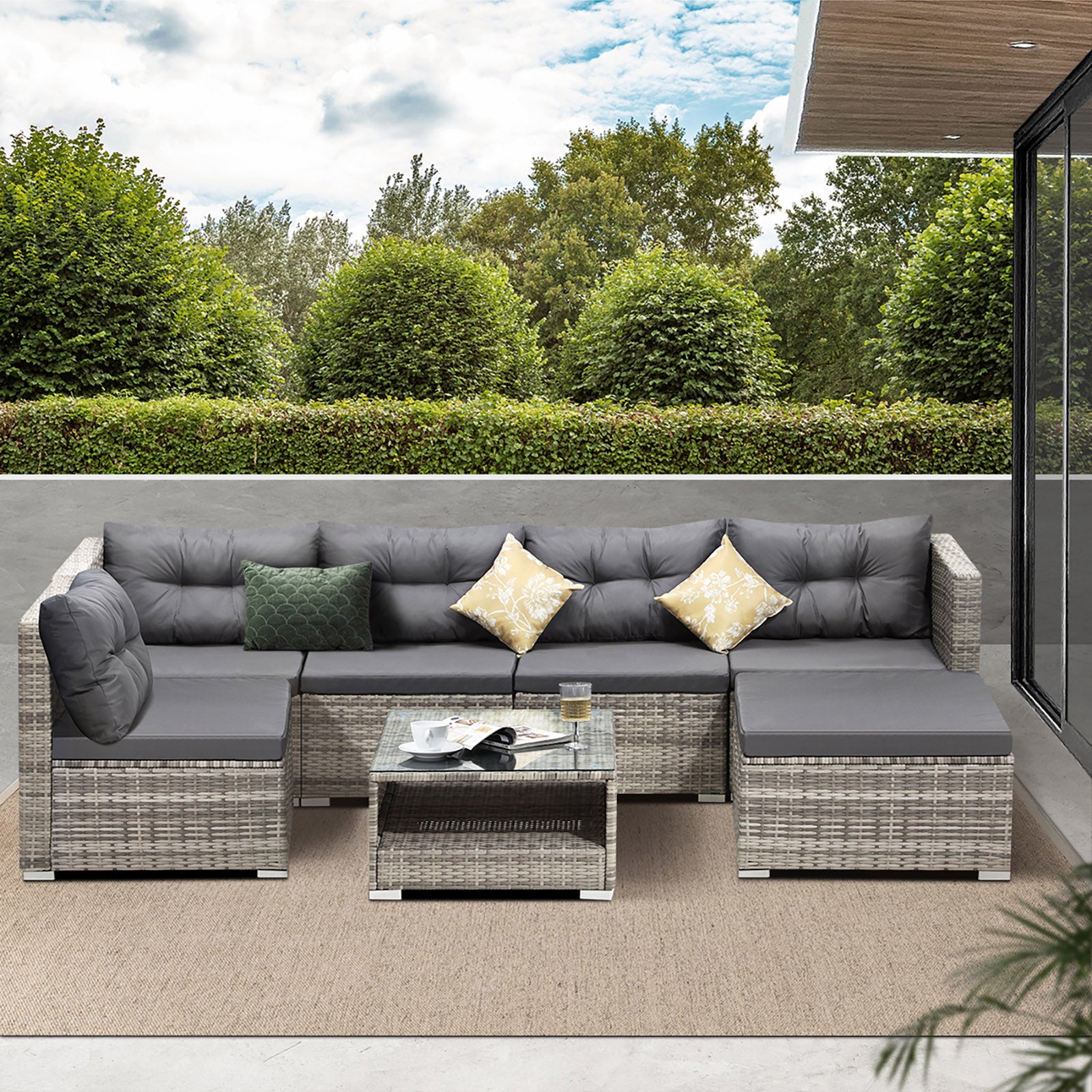 Livsip 6 Seater Outdoor Lounge Furniture Wicker Set Sofa Rattan Table Setting - Sunyee