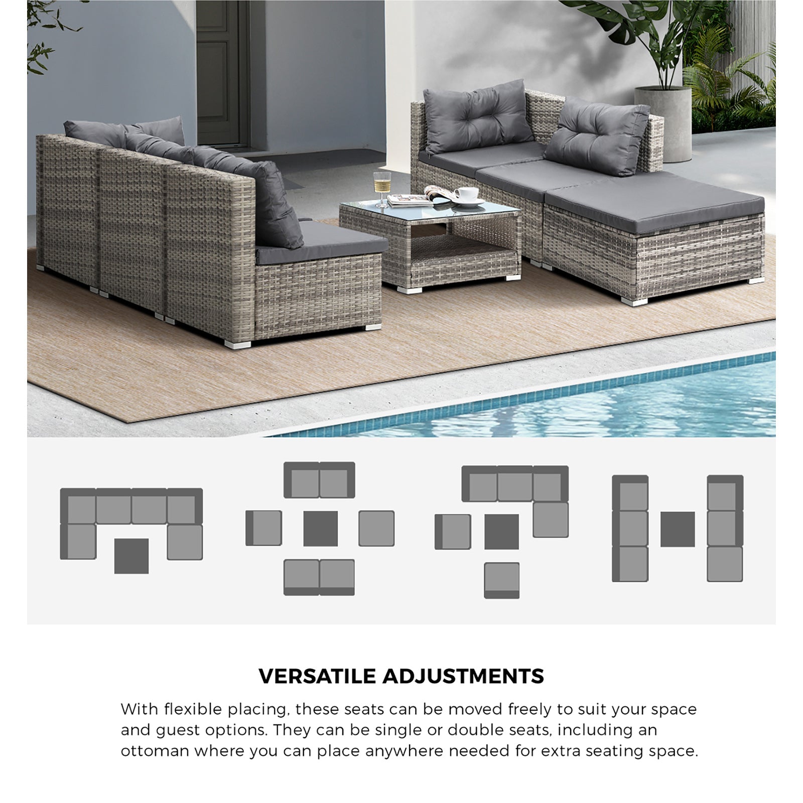 Livsip 6 Seater Outdoor Lounge Furniture Wicker Set Sofa Rattan Table Setting - Sunyee