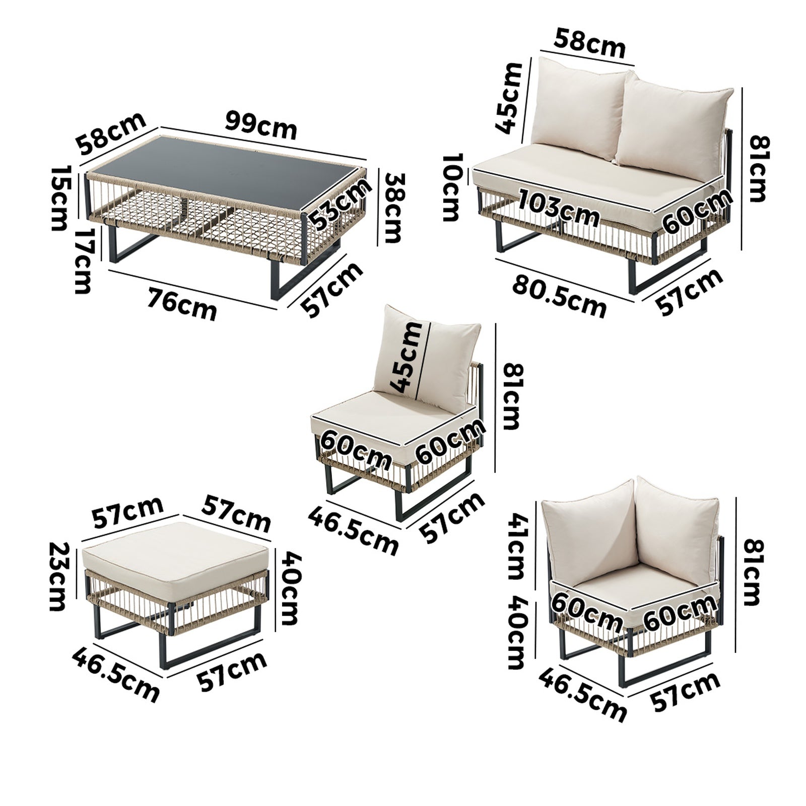 Livsip 7 Seater Outdoor Sofa Set Modular Lounge Setting Patio Garden Furniture