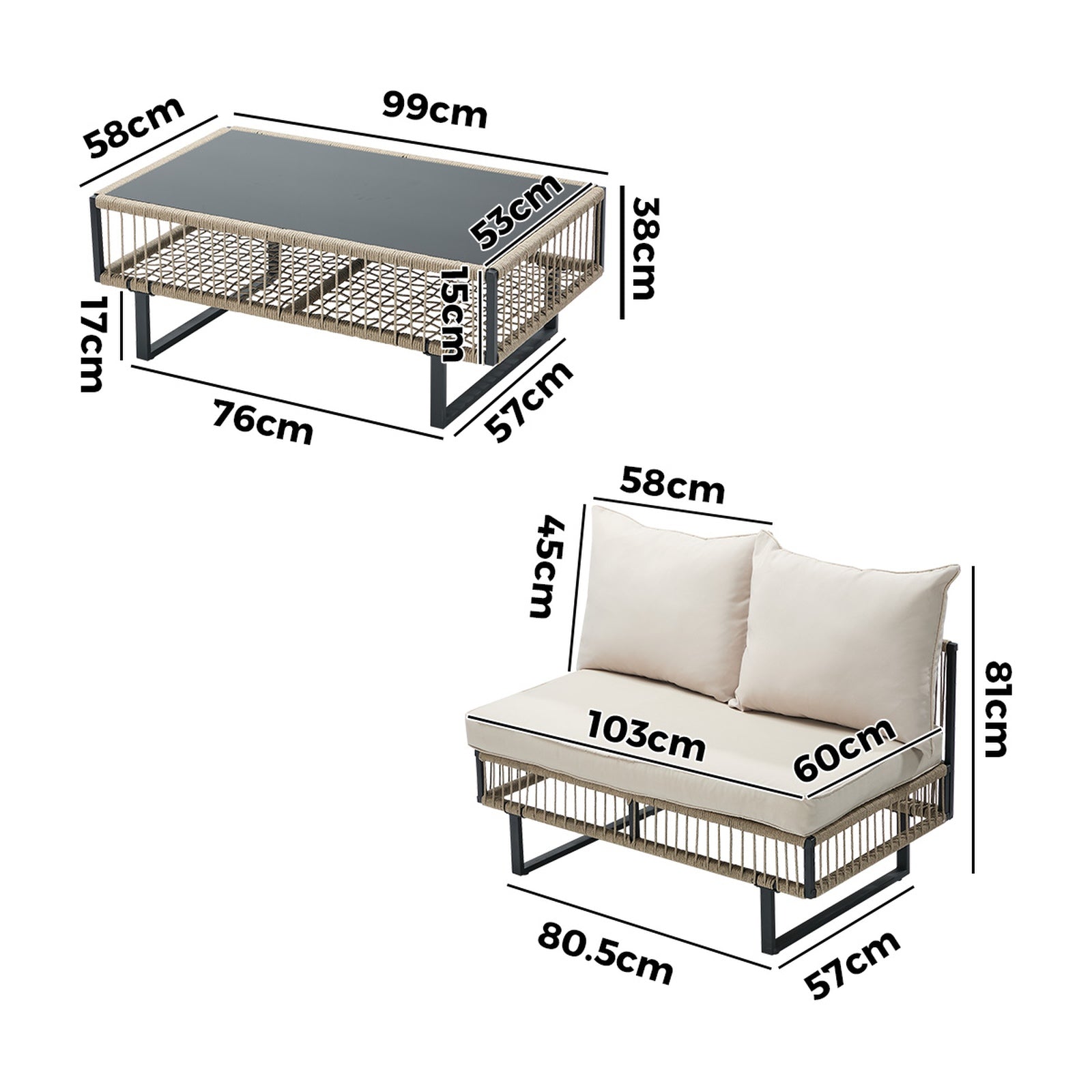 Livsip 4 Seater Outdoor Sofa Set Modular Lounge Setting Table Chair Furniture