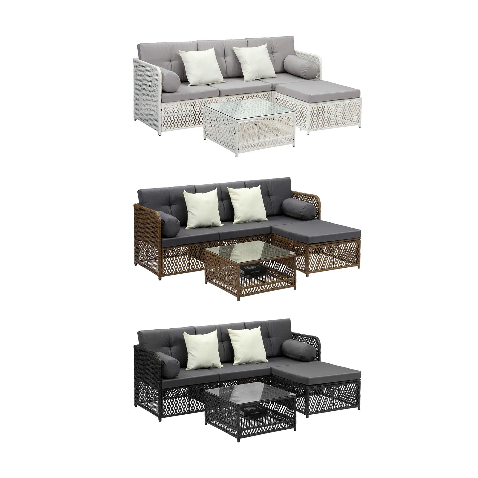 Livsip Outdoor Sofa Set 4 Seater Wicker Rattan Garden Lounge Setting Table Chair - Sunyee