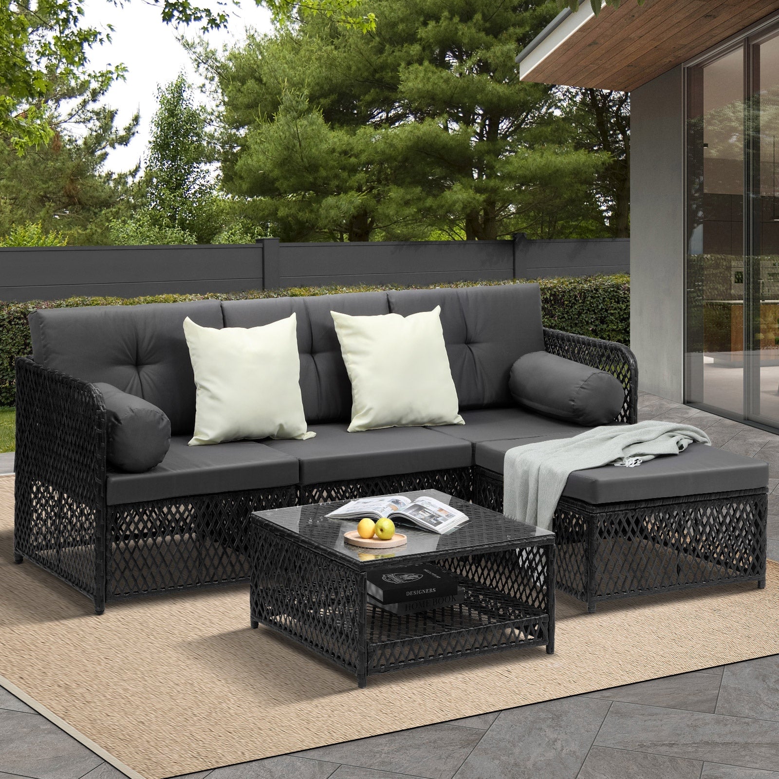 Livsip Outdoor Sofa Set 4 Seater Wicker Corner Modular Lounge Setting Furniture - Sunyee