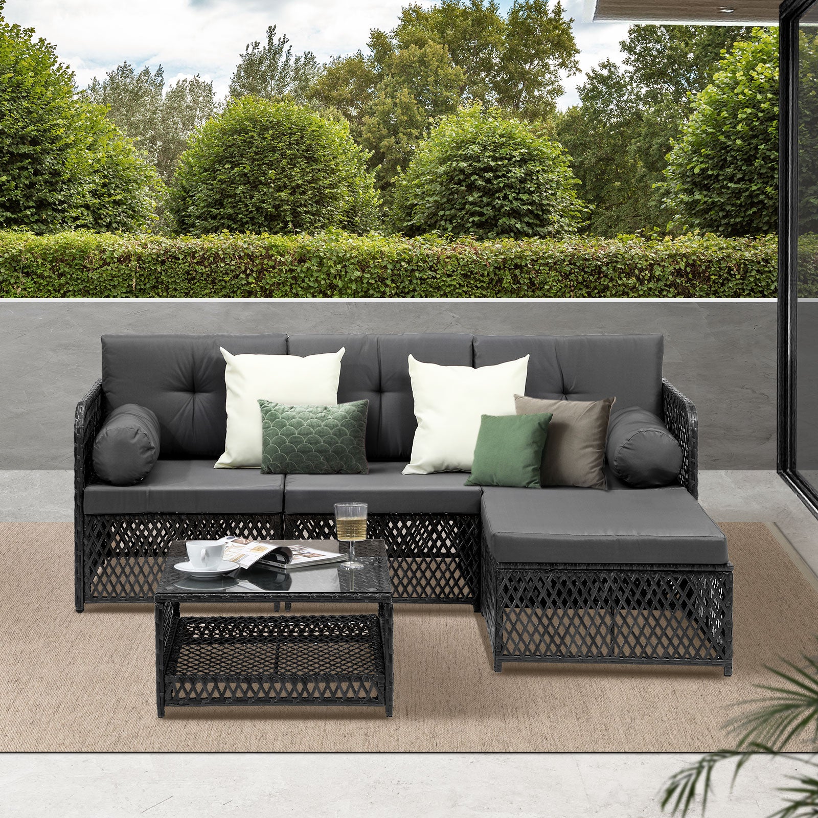 Livsip Outdoor Sofa Set 4 Seater Wicker Corner Modular Lounge Setting Furniture - Sunyee