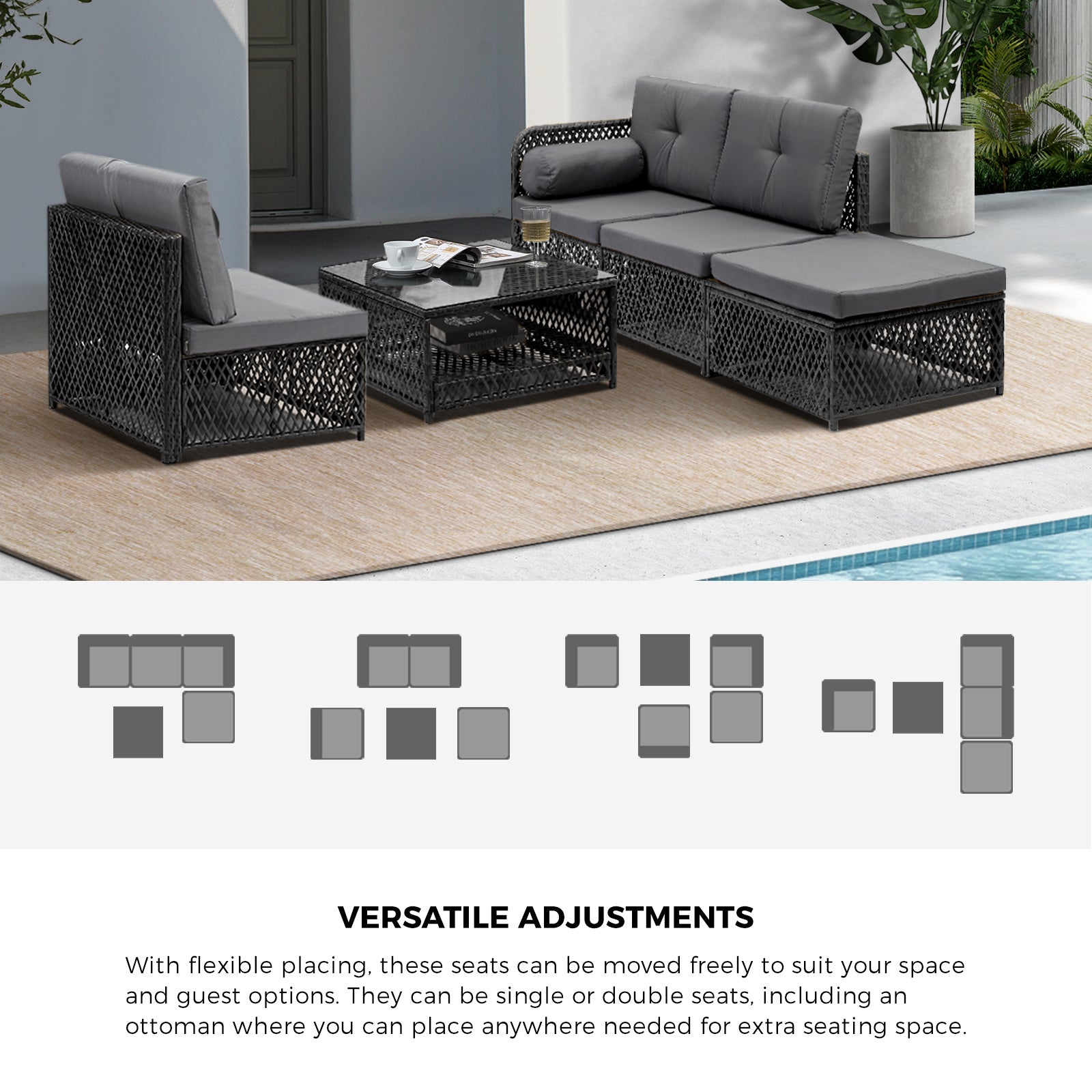 Livsip Outdoor Sofa Set 4 Seater Wicker Corner Modular Lounge Setting Furniture - Sunyee