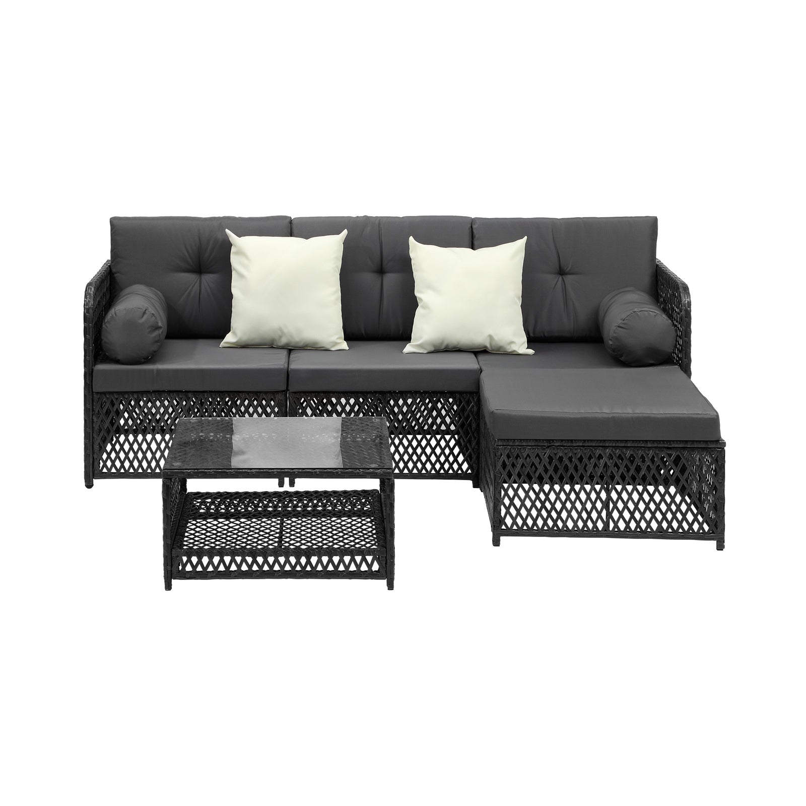 Livsip Outdoor Sofa Set 4 Seater Wicker Corner Modular Lounge Setting Furniture - Sunyee