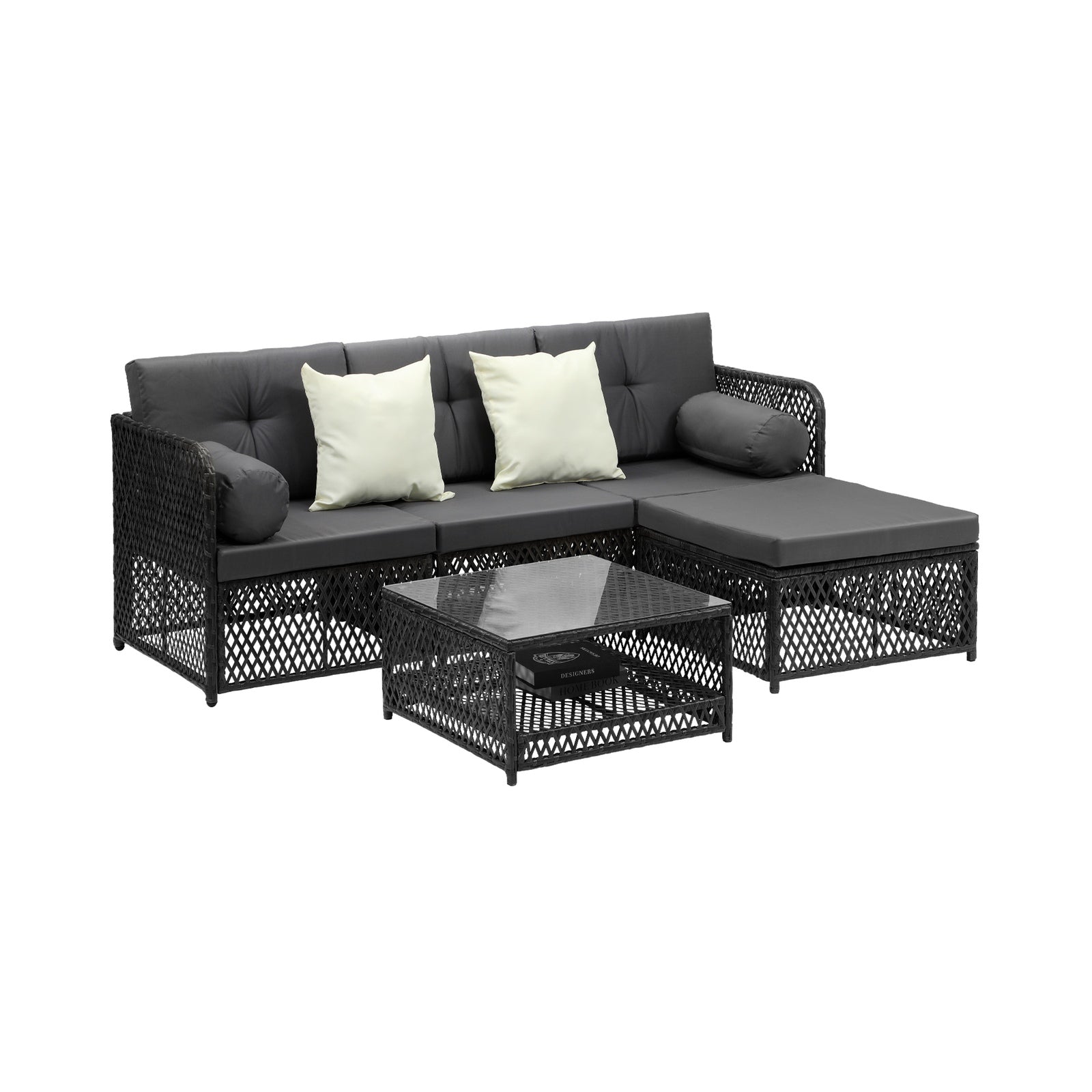 Livsip Outdoor Sofa Set 4 Seater Wicker Corner Modular Lounge Setting Furniture - Sunyee