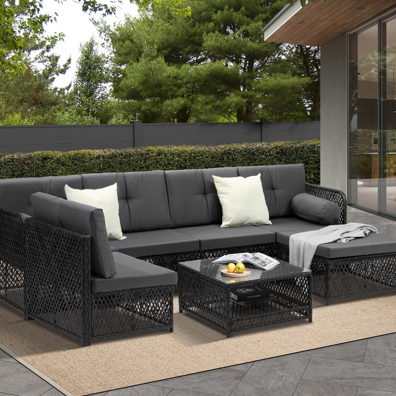 Livsip Outdoor Sofa Set 6 Seater Wicker Rattan Lounge Setting Patio Furniture - Sunyee