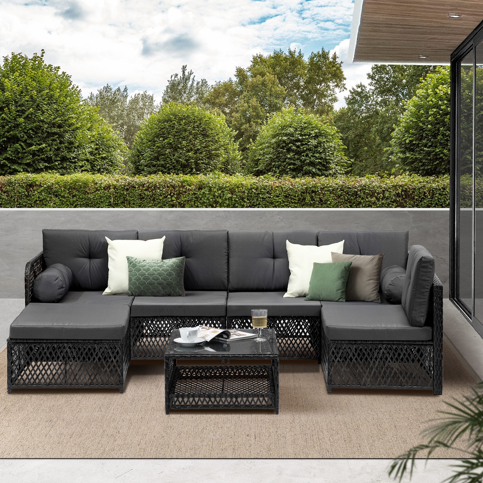 Livsip Outdoor Sofa Set 6 Seater Wicker Rattan Lounge Setting Patio Furniture - Sunyee