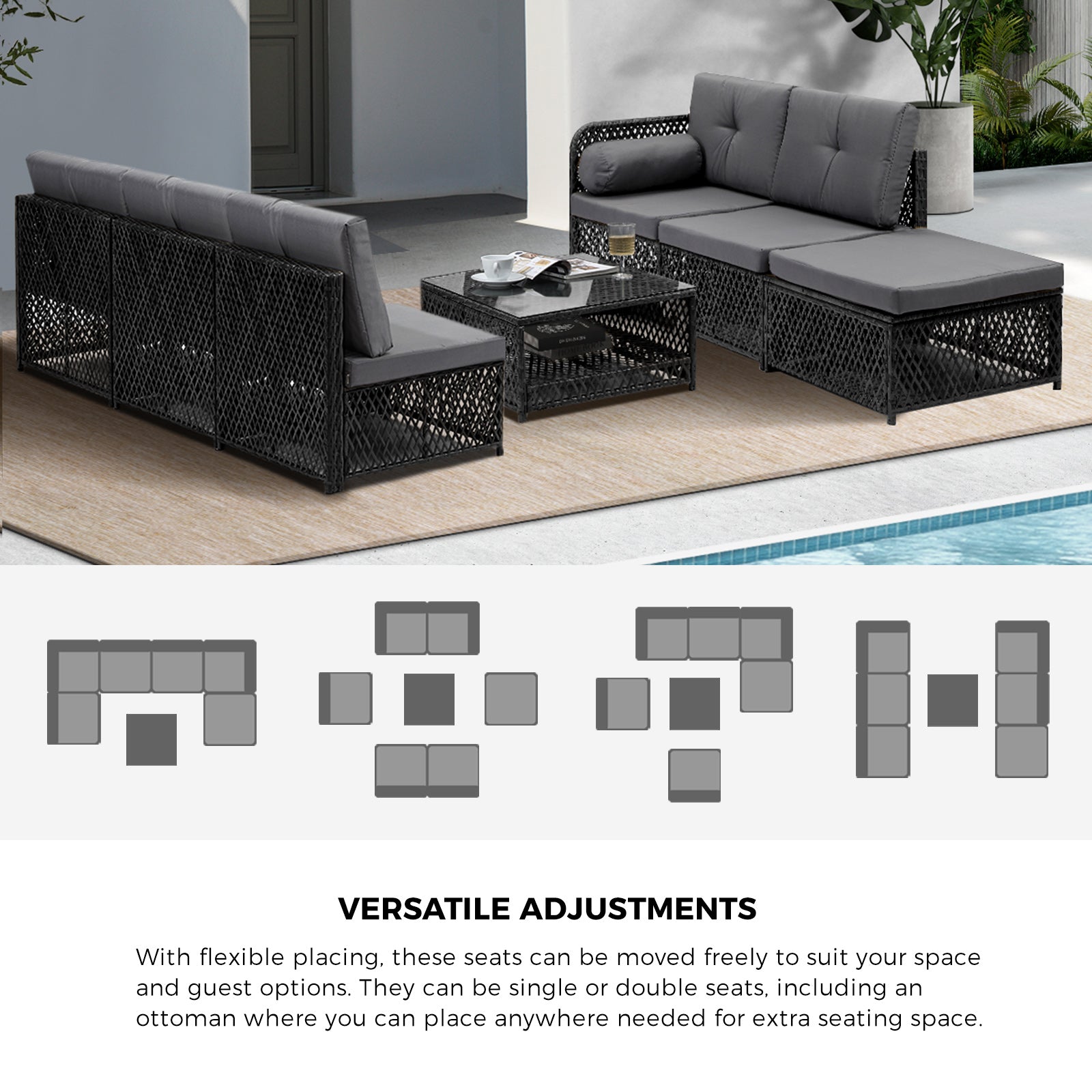 Livsip Outdoor Sofa Set 6 Seater Wicker Rattan Lounge Setting Patio Furniture - Sunyee