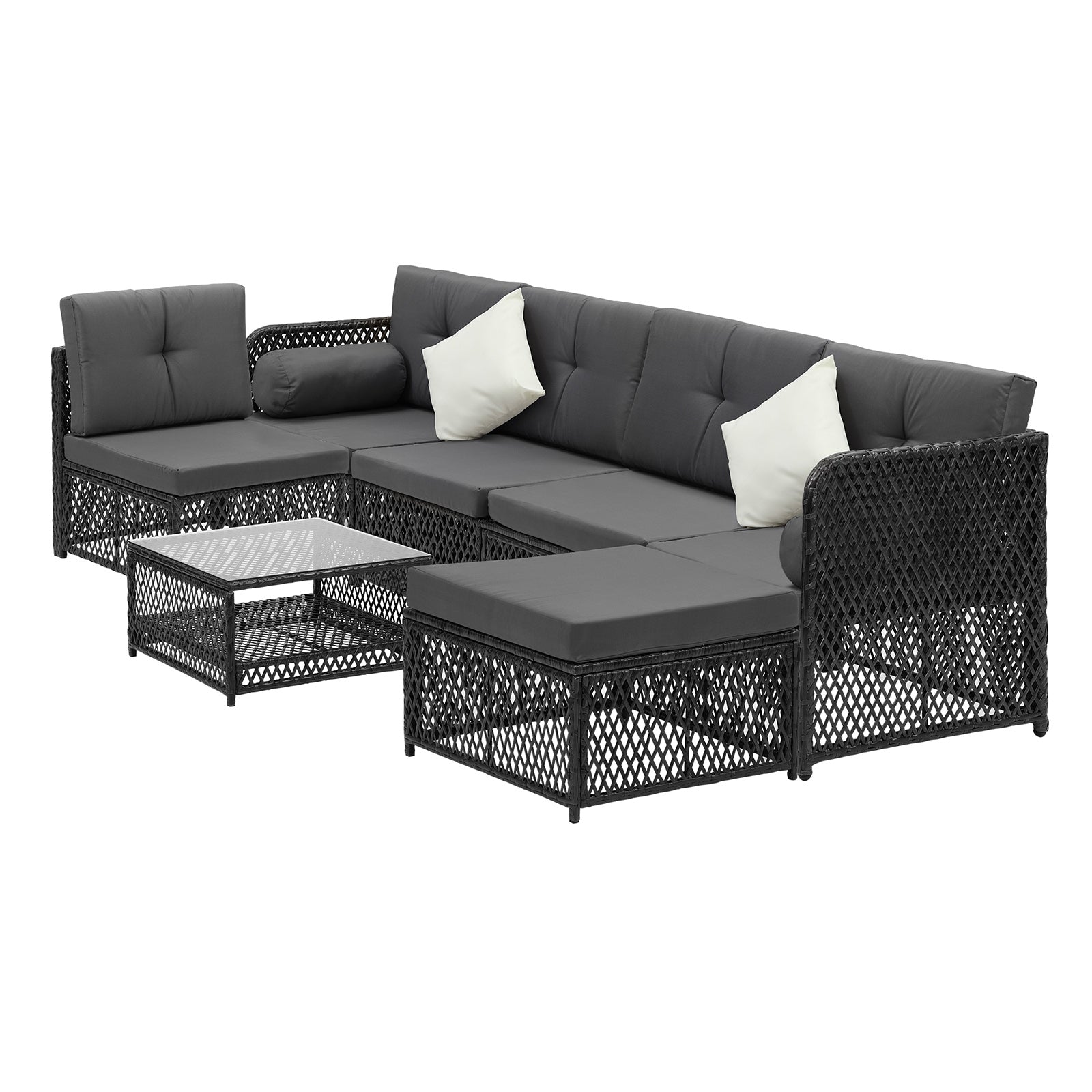 Livsip Outdoor Sofa Set 6 Seater Wicker Rattan Lounge Setting Patio Furniture - Sunyee