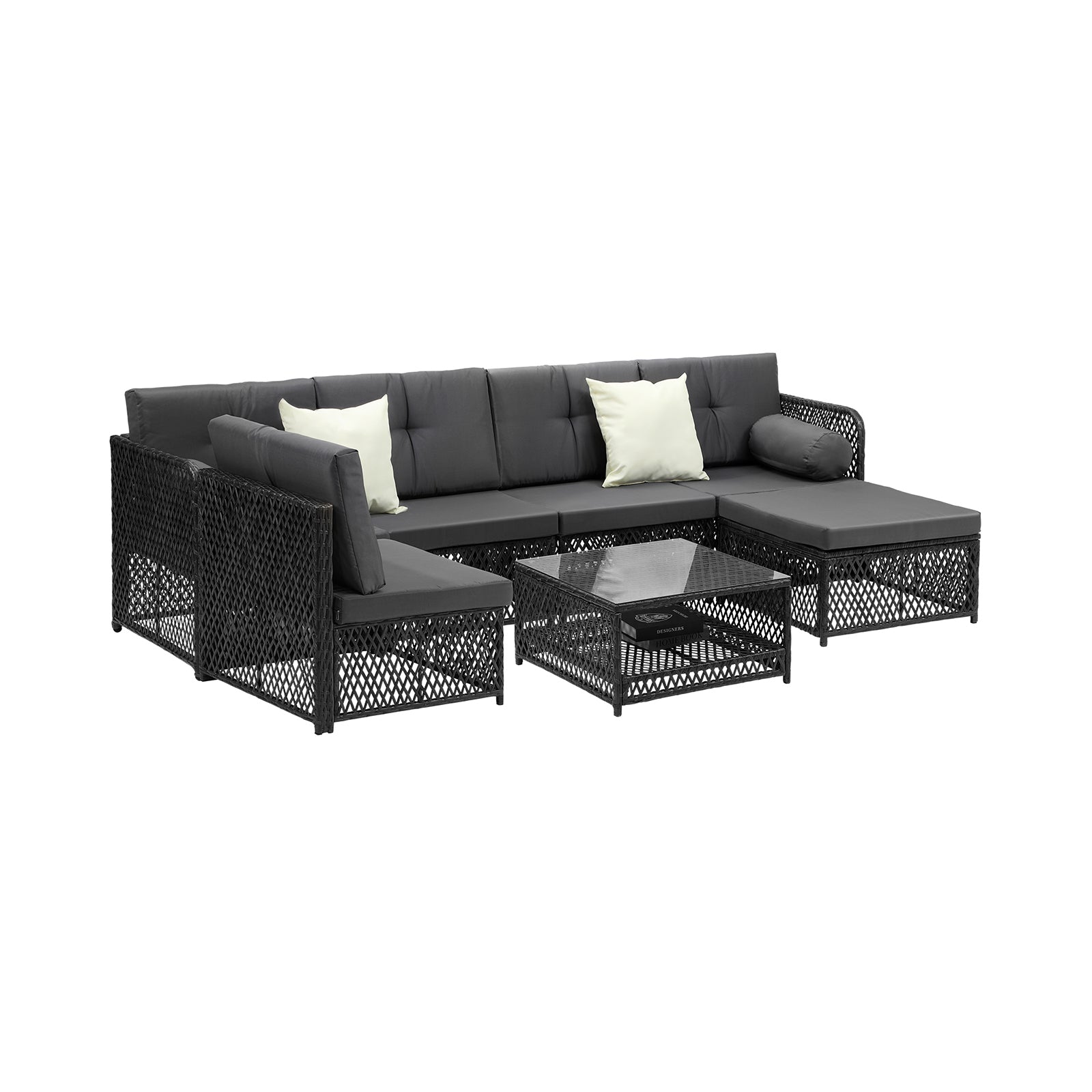 Livsip Outdoor Sofa Set 6 Seater Wicker Rattan Lounge Setting Patio Furniture - Sunyee