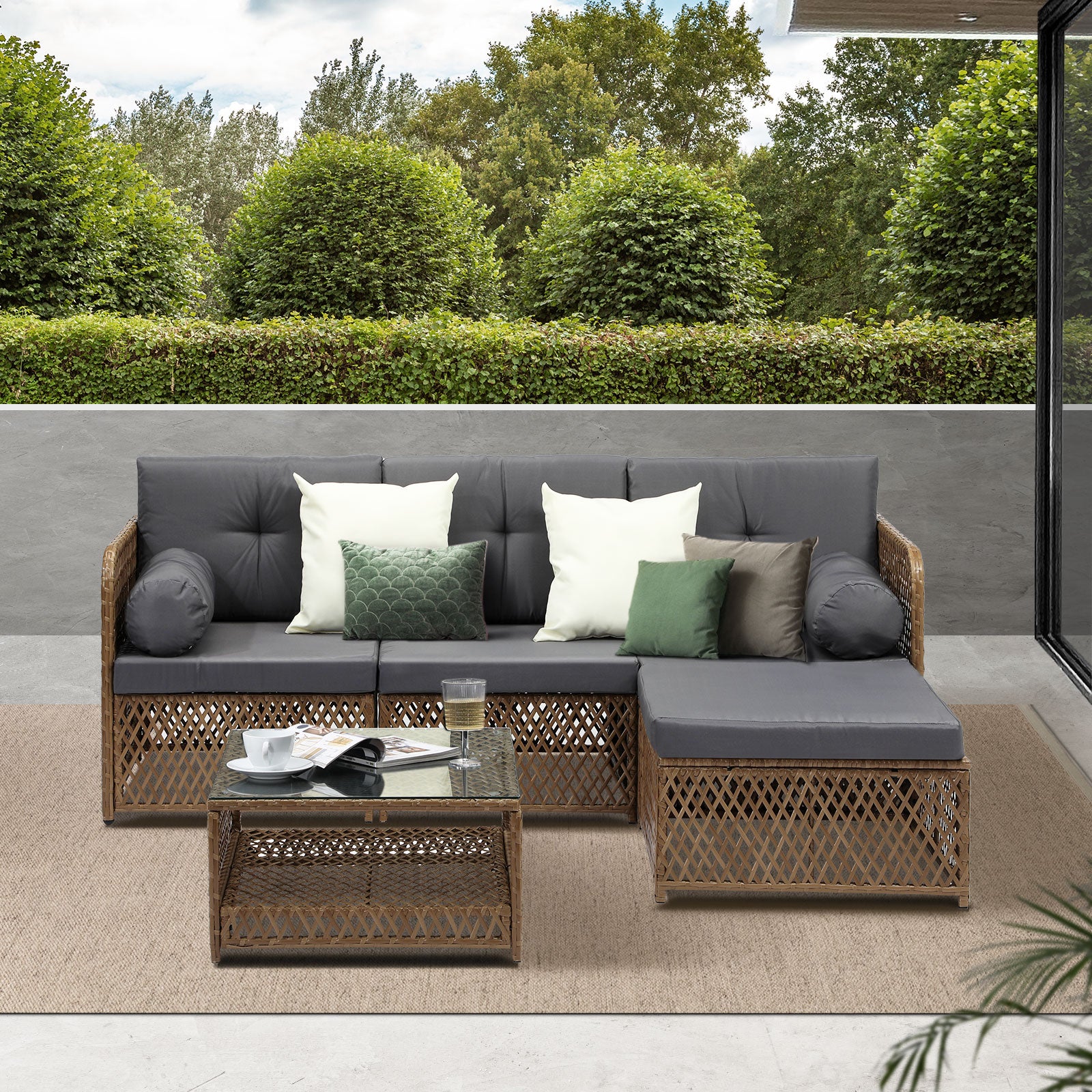 Livsip Outdoor Furniture Lounge Setting 4 Seater Wicker Sofa Set Patio Garden - Sunyee