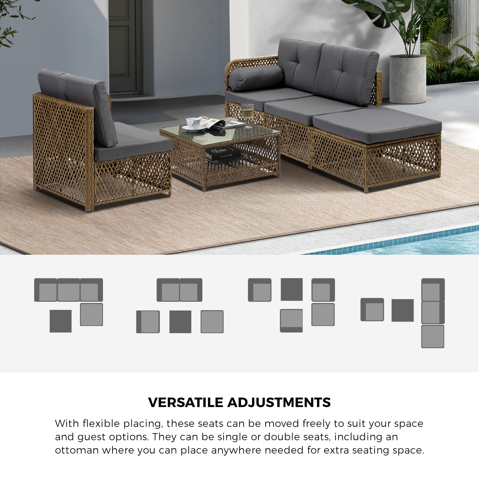 Livsip Outdoor Furniture Lounge Setting 4 Seater Wicker Sofa Set Patio Garden - Sunyee