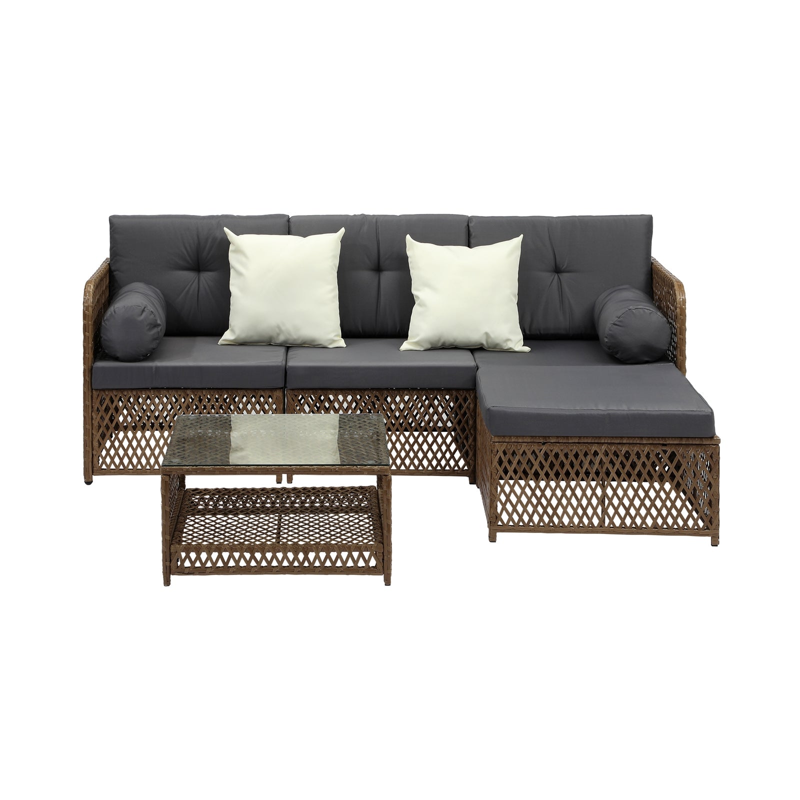 Livsip Outdoor Furniture Lounge Setting 4 Seater Wicker Sofa Set Patio Garden - Sunyee