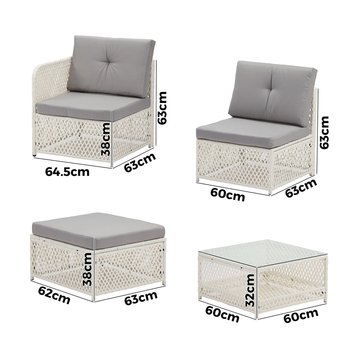 Livsip Outdoor Furniture Sofa Set 5PCS Wicker Lounge Setting Table Chairs Garden - Sunyee