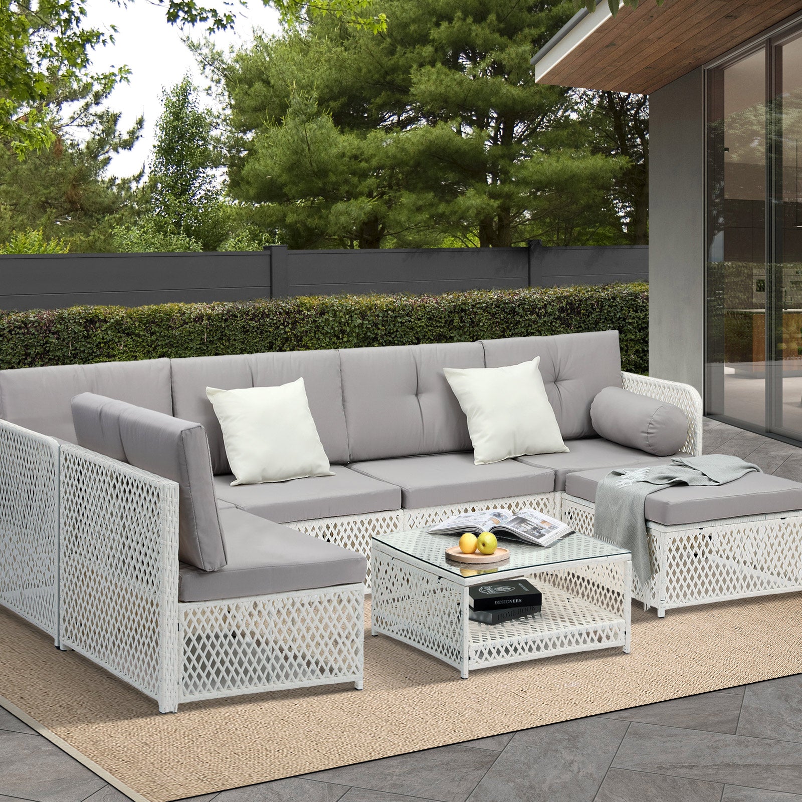 Livsip Outdoor Furniture Sofa Set 7-Piece Wicker Lounge Setting Table Chairs - Sunyee
