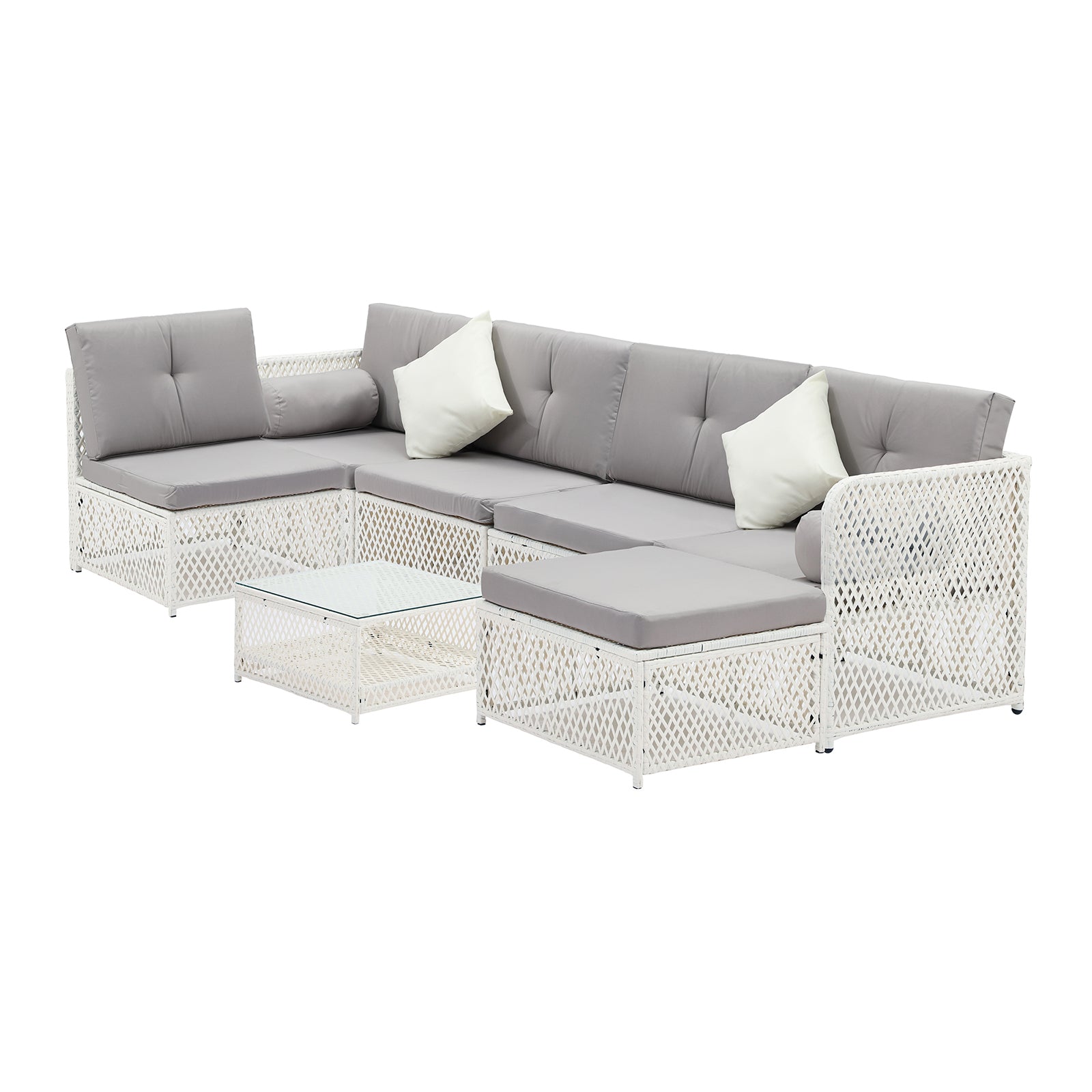 Livsip Outdoor Furniture Sofa Set 7-Piece Wicker Lounge Setting Table Chairs - Sunyee