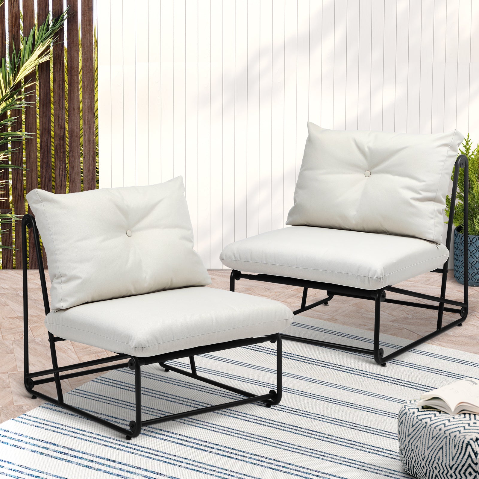 Livsip 2PCS Outdoor Dining Chairs Patio Furniture Sofa Lounge Chair Garden Beige - Sunyee