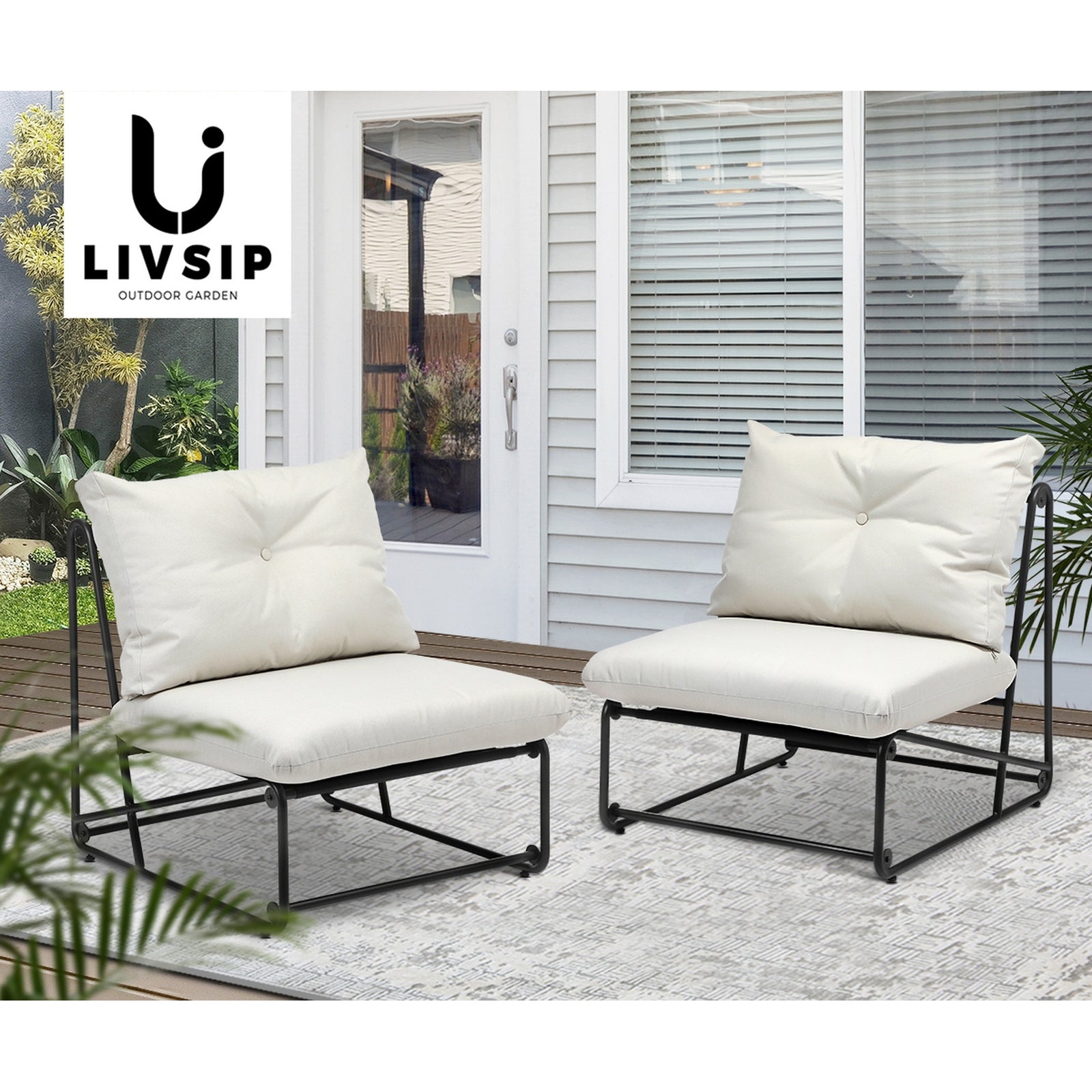 Livsip 2PCS Outdoor Dining Chairs Patio Furniture Sofa Lounge Chair Garden Beige - Sunyee
