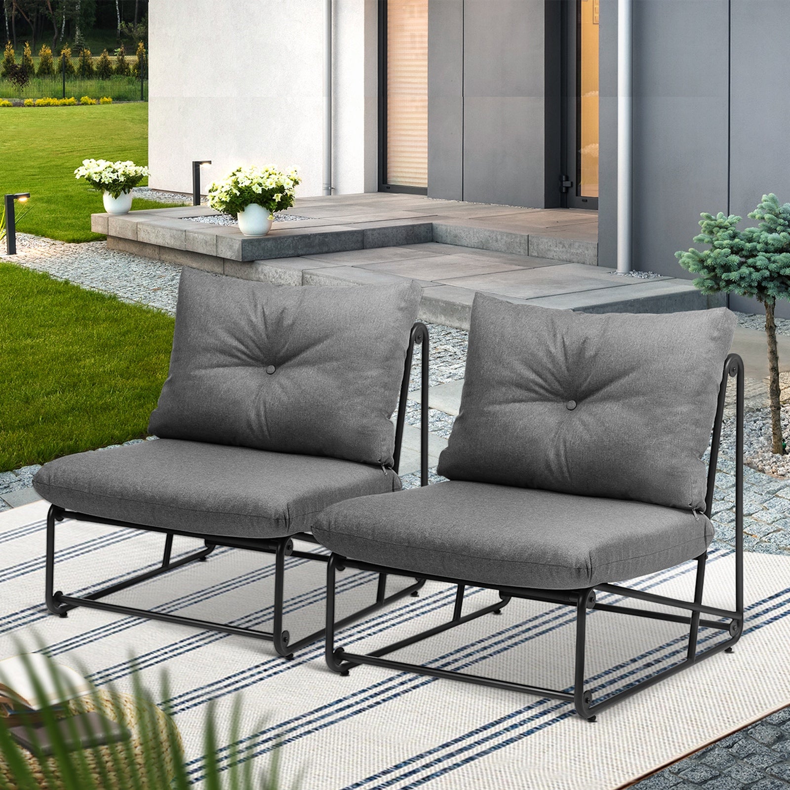 Livsip 2PCS Outdoor Dining Chairs Patio Furniture Sofa Lounge Chair Garden Grey - Sunyee