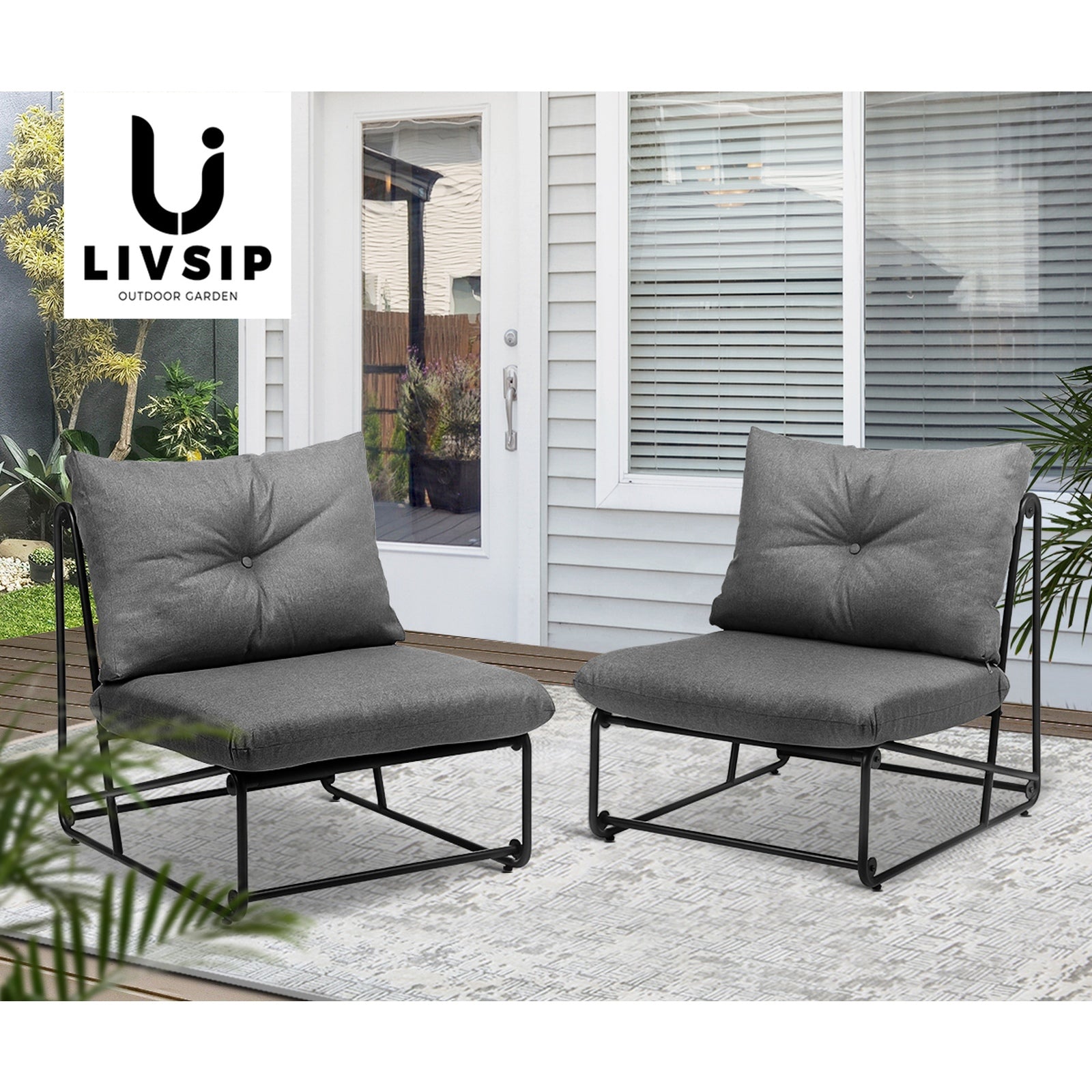 Livsip 2PCS Outdoor Dining Chairs Patio Furniture Sofa Lounge Chair Garden Grey - Sunyee