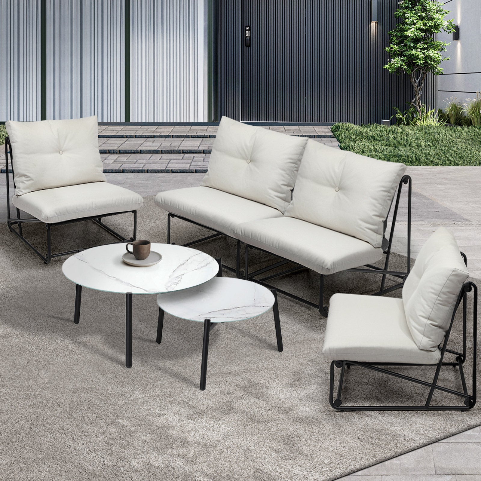 Livsip Outdoor Sofa Set 6 PCS Lounge Setting Table Chairs Patio Furniture Beige - Sunyee