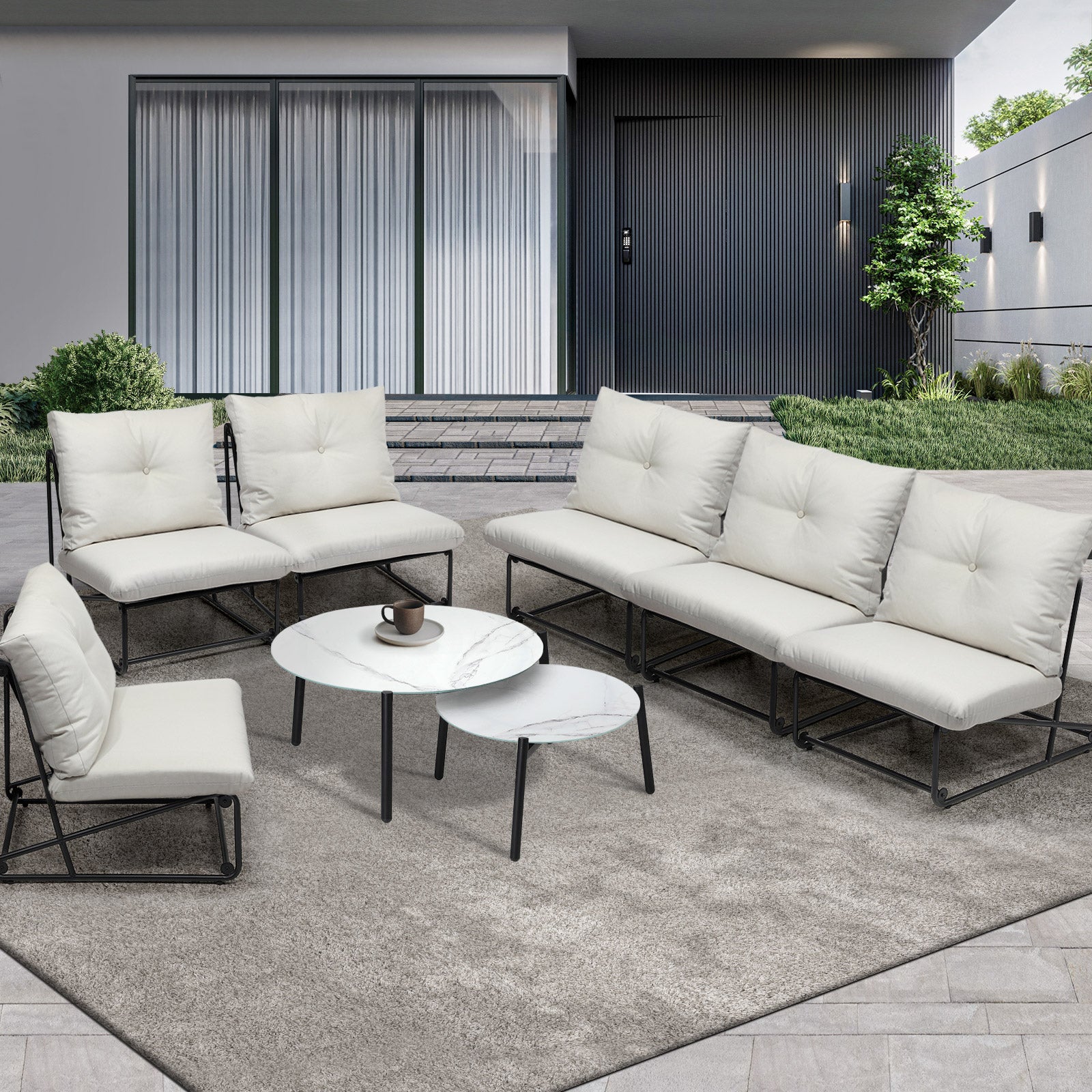 Livsip Outdoor Furniture Sofa Set 8 PCS Patio Lounge Setting Table Chairs Beige - Sunyee