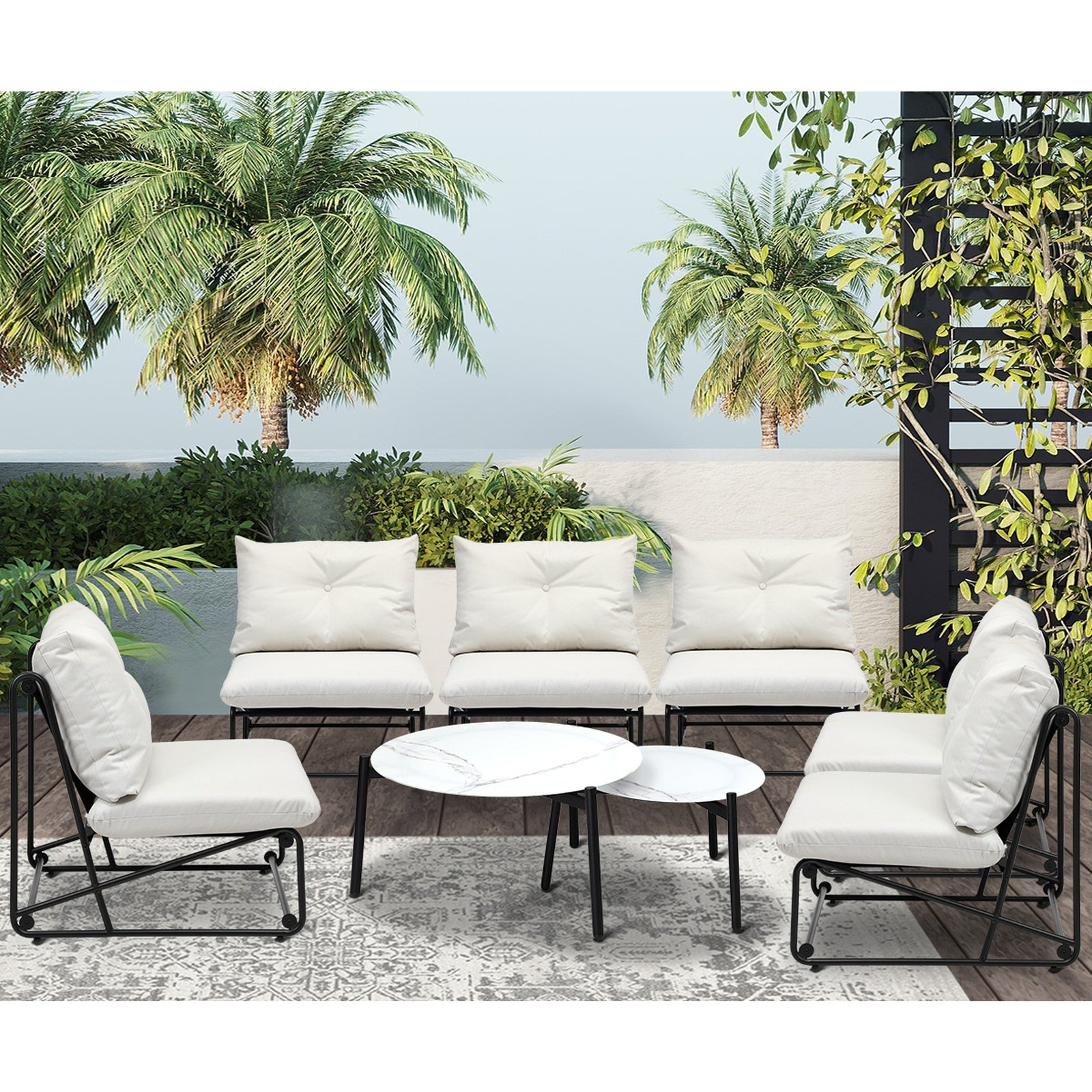 Livsip Outdoor Furniture Sofa Set 8 PCS Patio Lounge Setting Table Chairs Beige - Sunyee