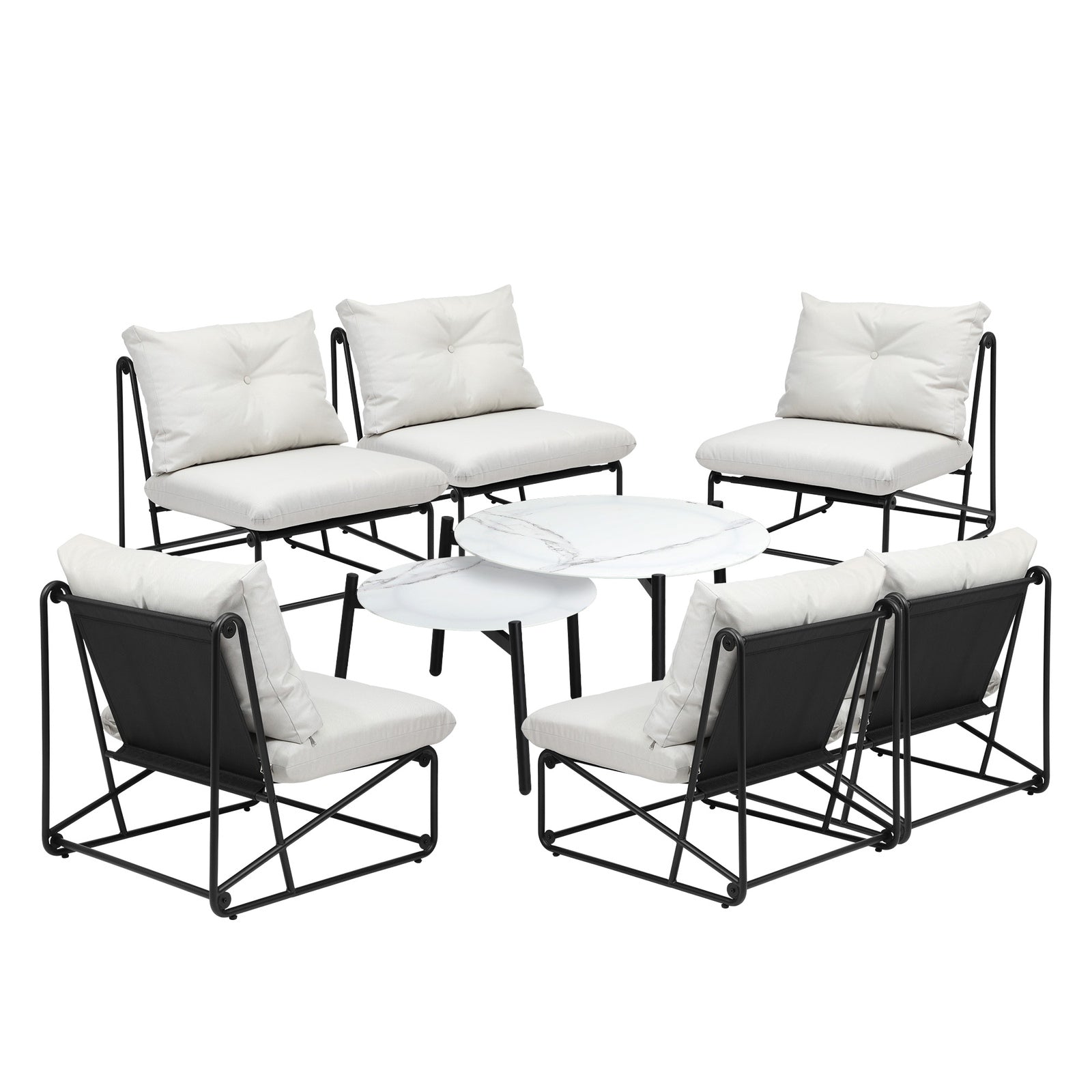 Livsip Outdoor Furniture Sofa Set 8 PCS Patio Lounge Setting Table Chairs Beige - Sunyee