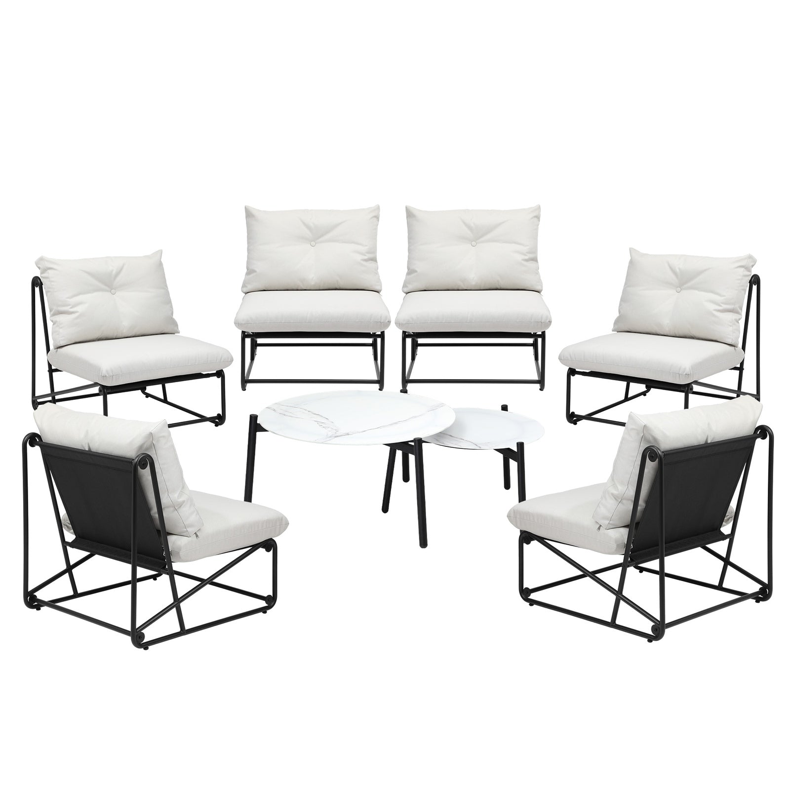 Livsip Outdoor Furniture Sofa Set 8 PCS Patio Lounge Setting Table Chairs Beige - Sunyee