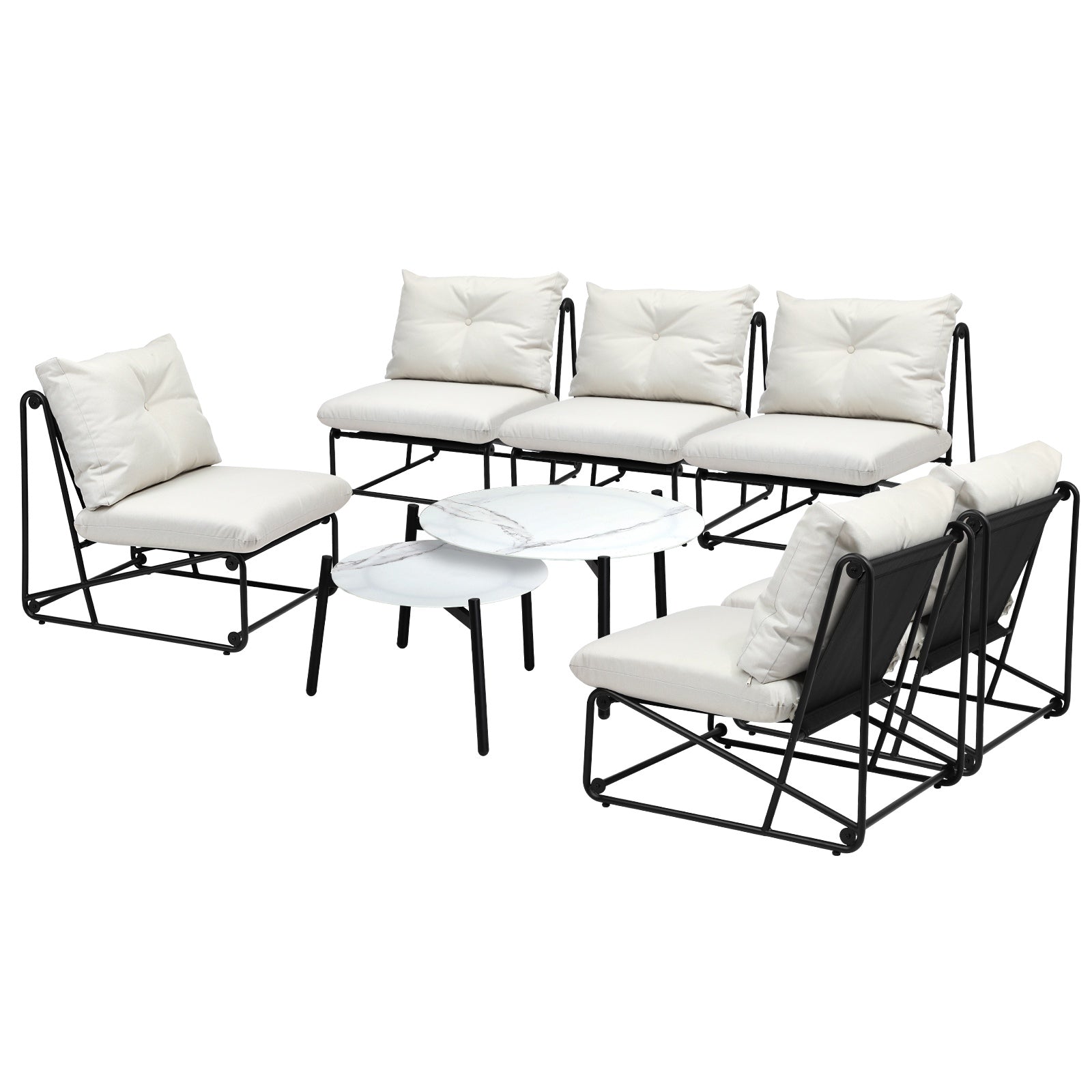 Livsip Outdoor Furniture Sofa Set 8 PCS Patio Lounge Setting Table Chairs Beige - Sunyee