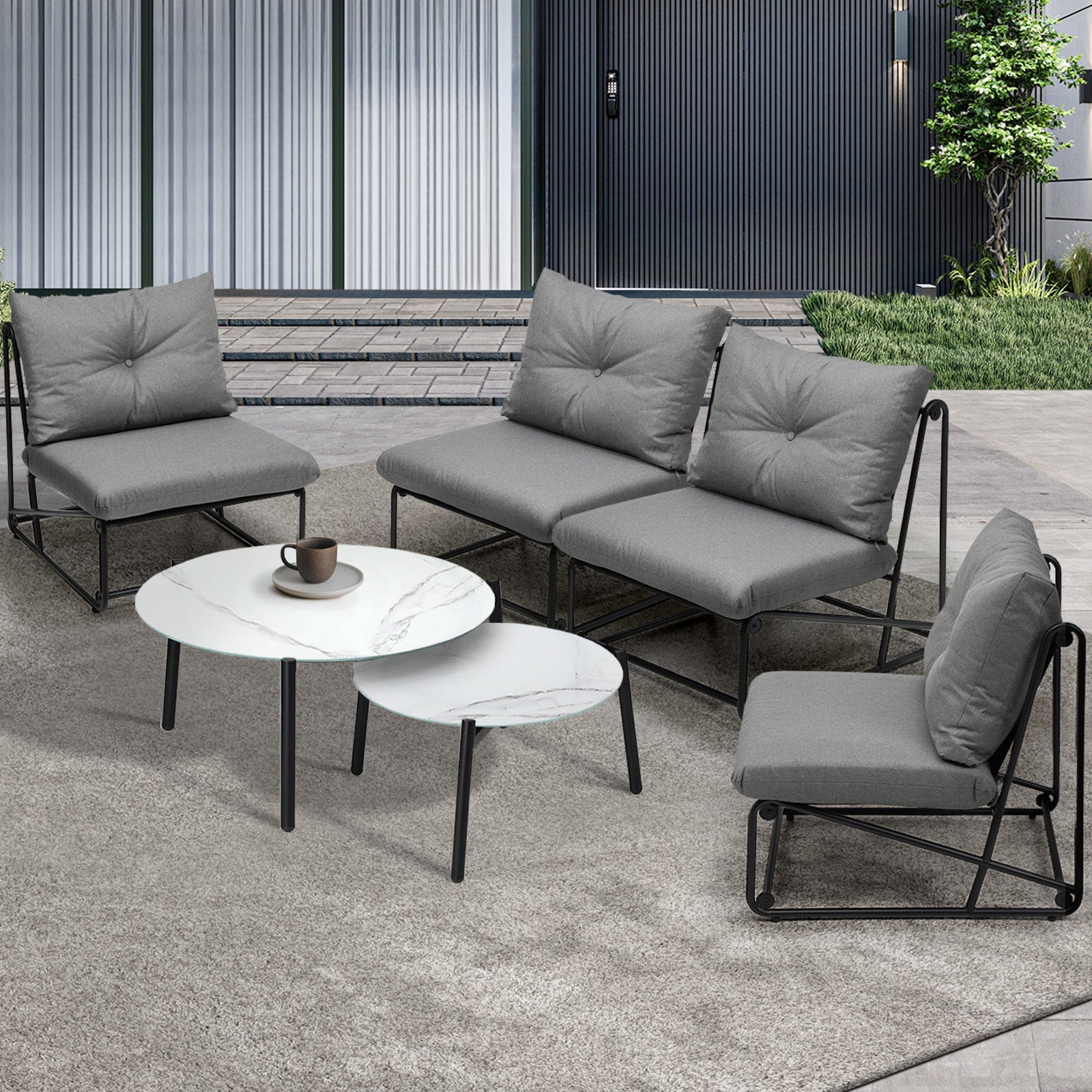 Livsip Outdoor Sofa Set 6 PCS Lounge Setting Table Chairs Patio Furniture Grey - Sunyee