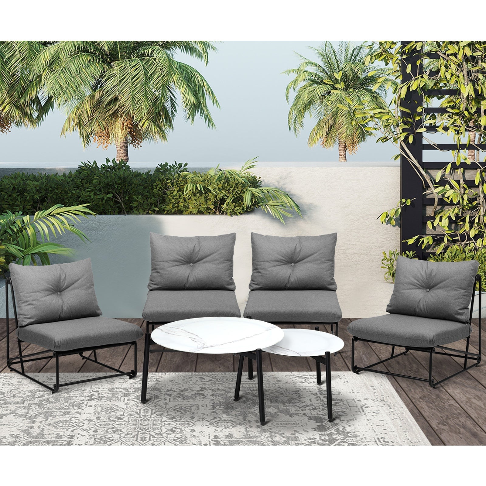 Livsip Outdoor Sofa Set 6 PCS Lounge Setting Table Chairs Patio Furniture Grey - Sunyee
