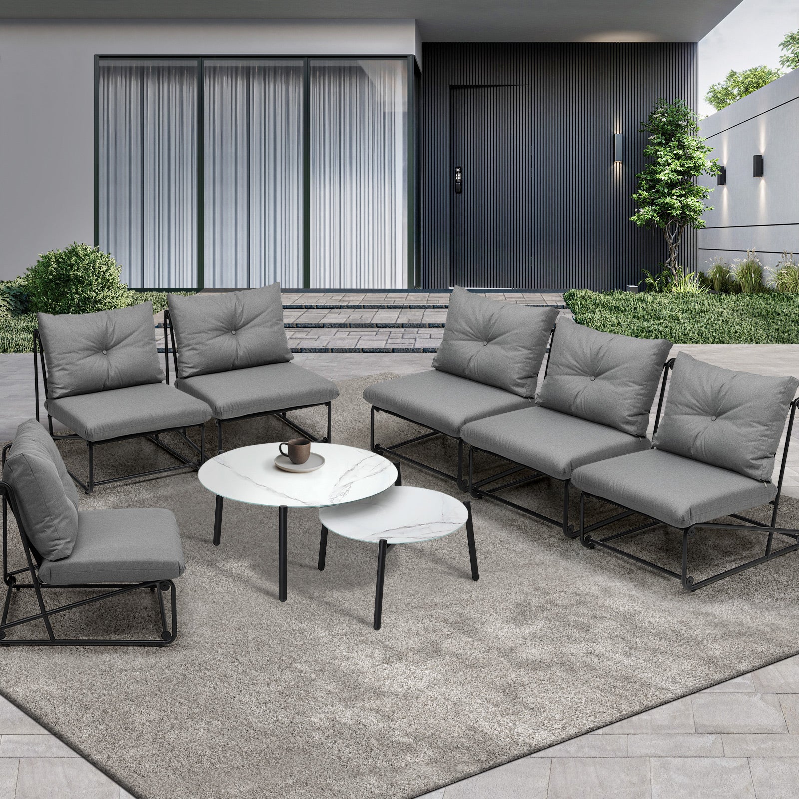 Livsip Outdoor Furniture Sofa Set 8 Piece Patio Lounge Setting Table Chairs Grey - Sunyee