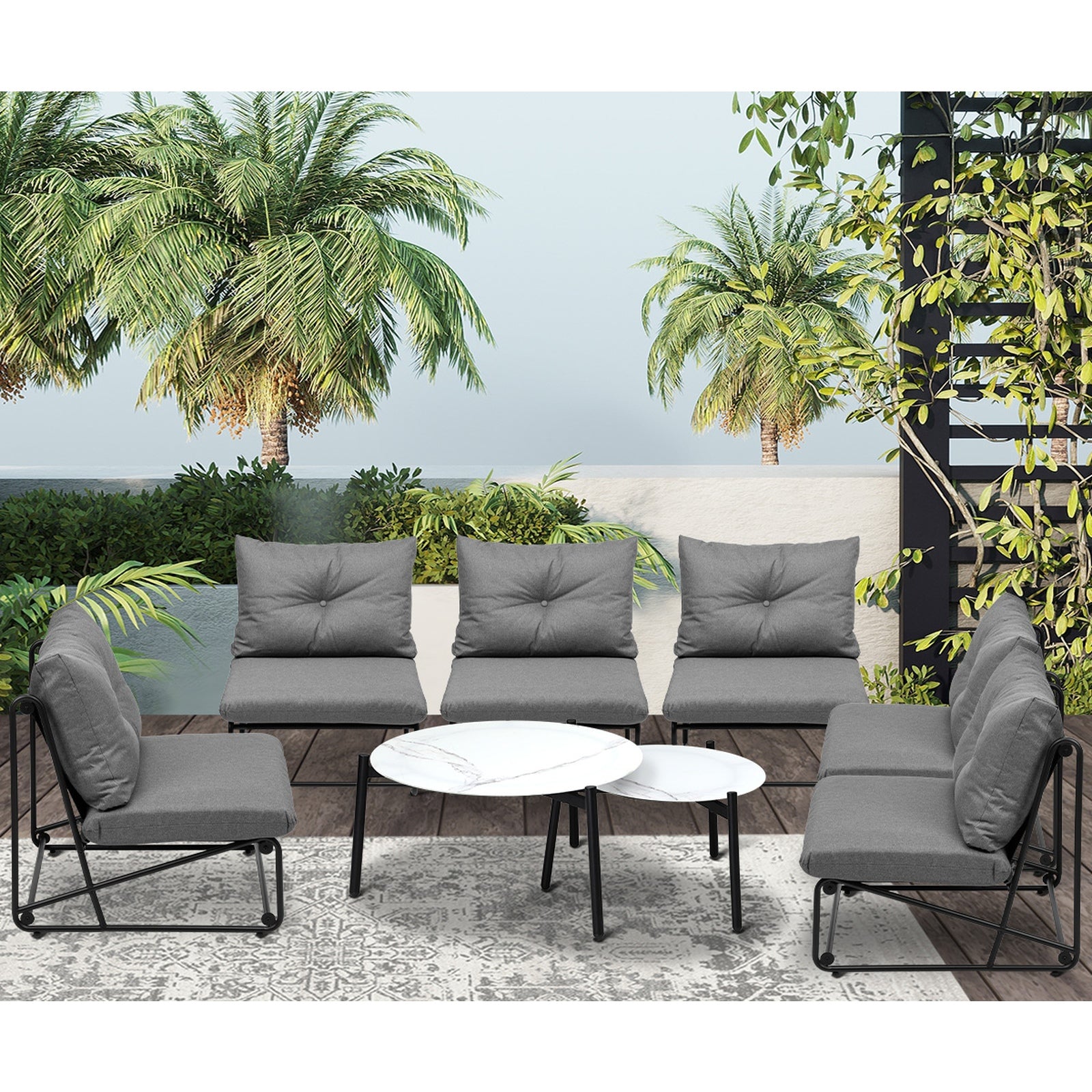 Livsip Outdoor Furniture Sofa Set 8 Piece Patio Lounge Setting Table Chairs Grey - Sunyee